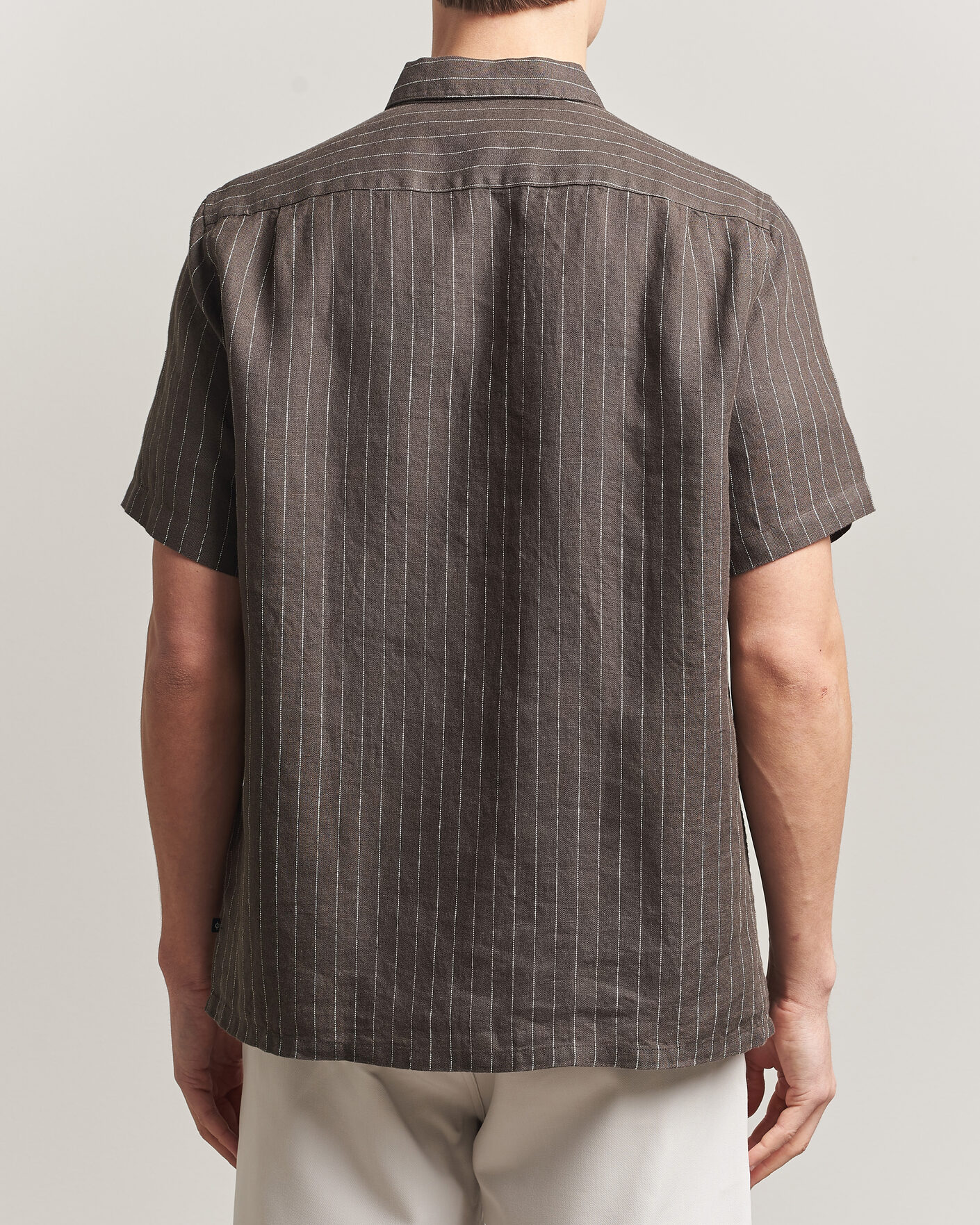 Heren | Overhemden | Samsøe Samsøe | Avan Linen Striped Short Sleeve Shirt Black Olive