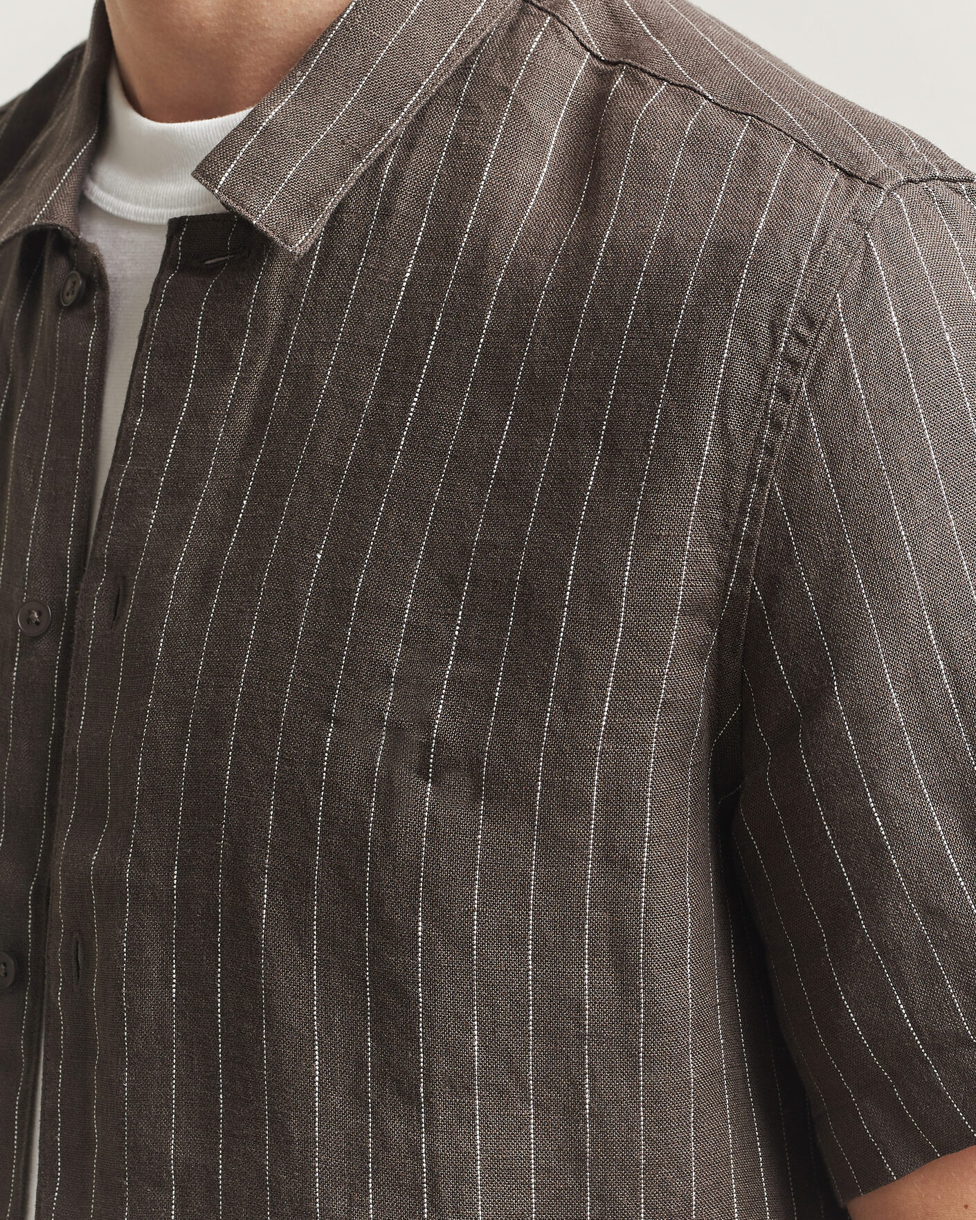 Heren | Overhemden | Samsøe Samsøe | Avan Linen Striped Short Sleeve Shirt Black Olive