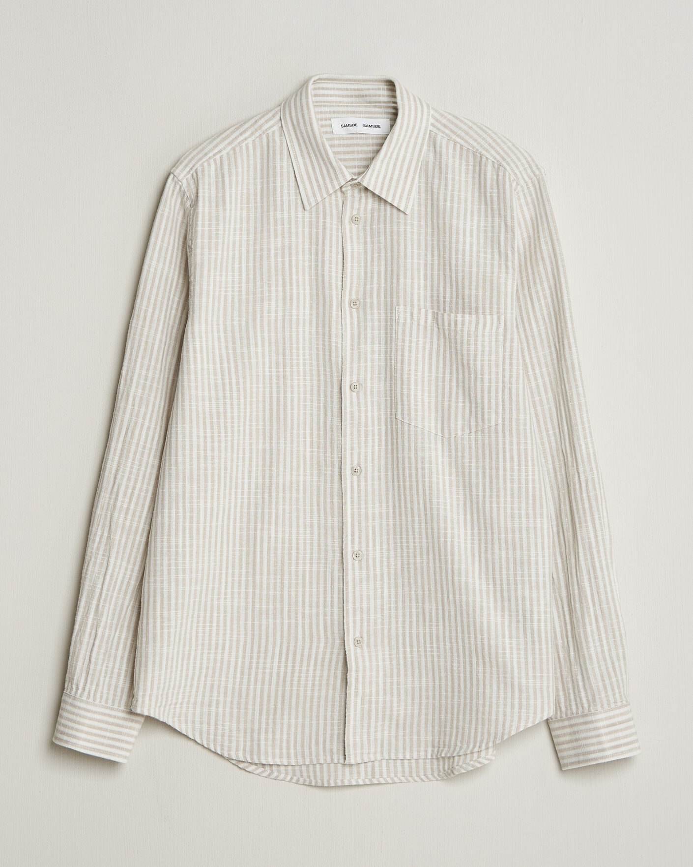 Heren | Overhemden | Samsøe Samsøe | Liam Cotton/Linen Striped Shirt Moonstruck