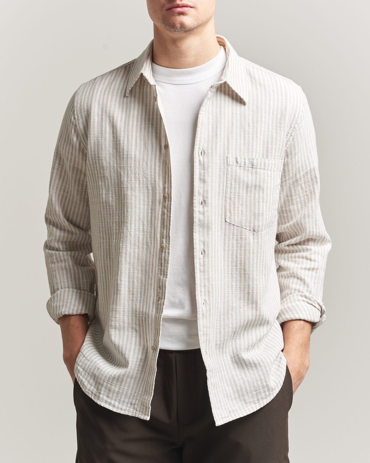 Heren | Overhemden | Samsøe Samsøe | Liam Cotton/Linen Striped Shirt Moonstruck