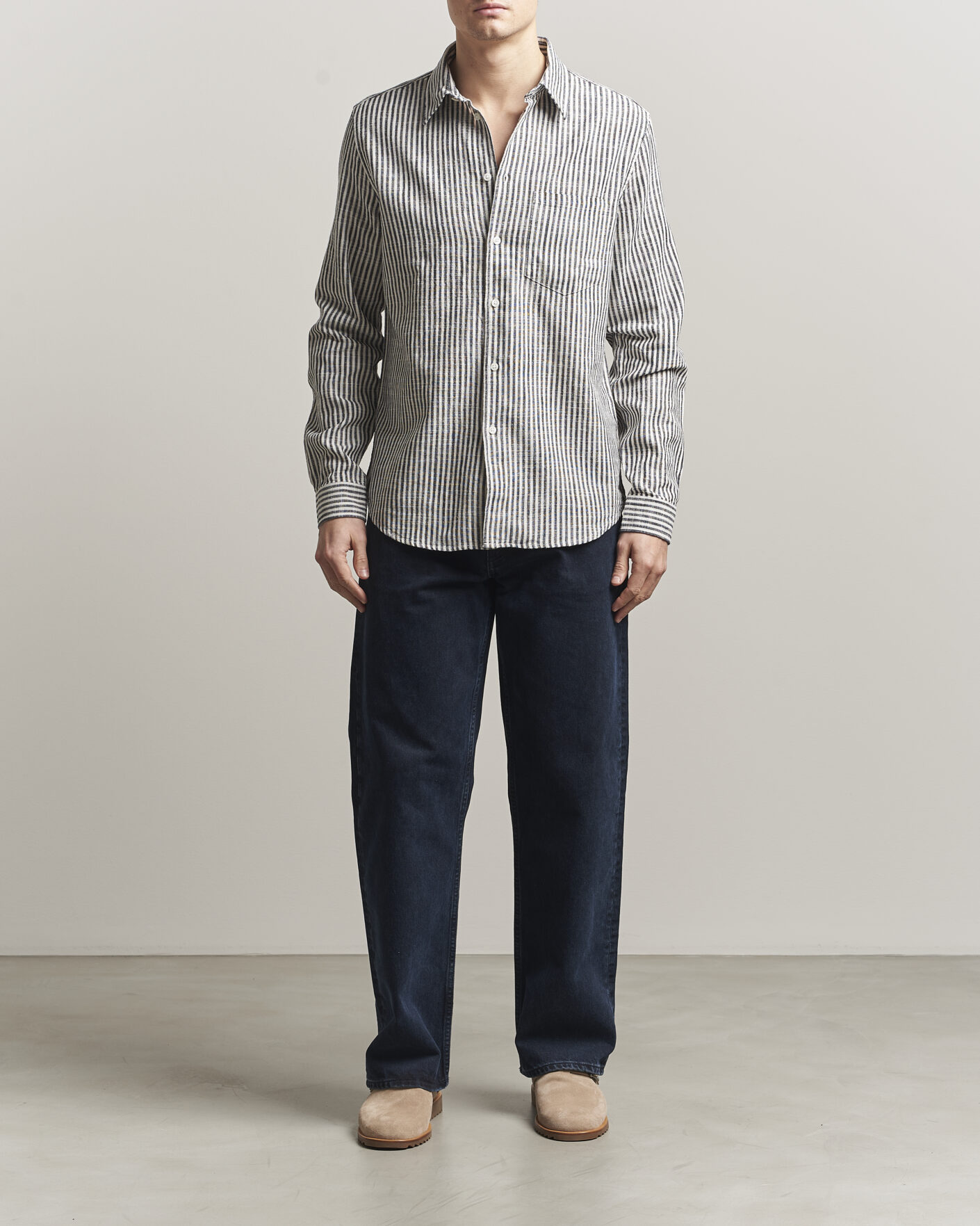 Heren | Overhemden | Samsøe Samsøe | Liam Cotton/Linen Striped Shirt Salute Navy