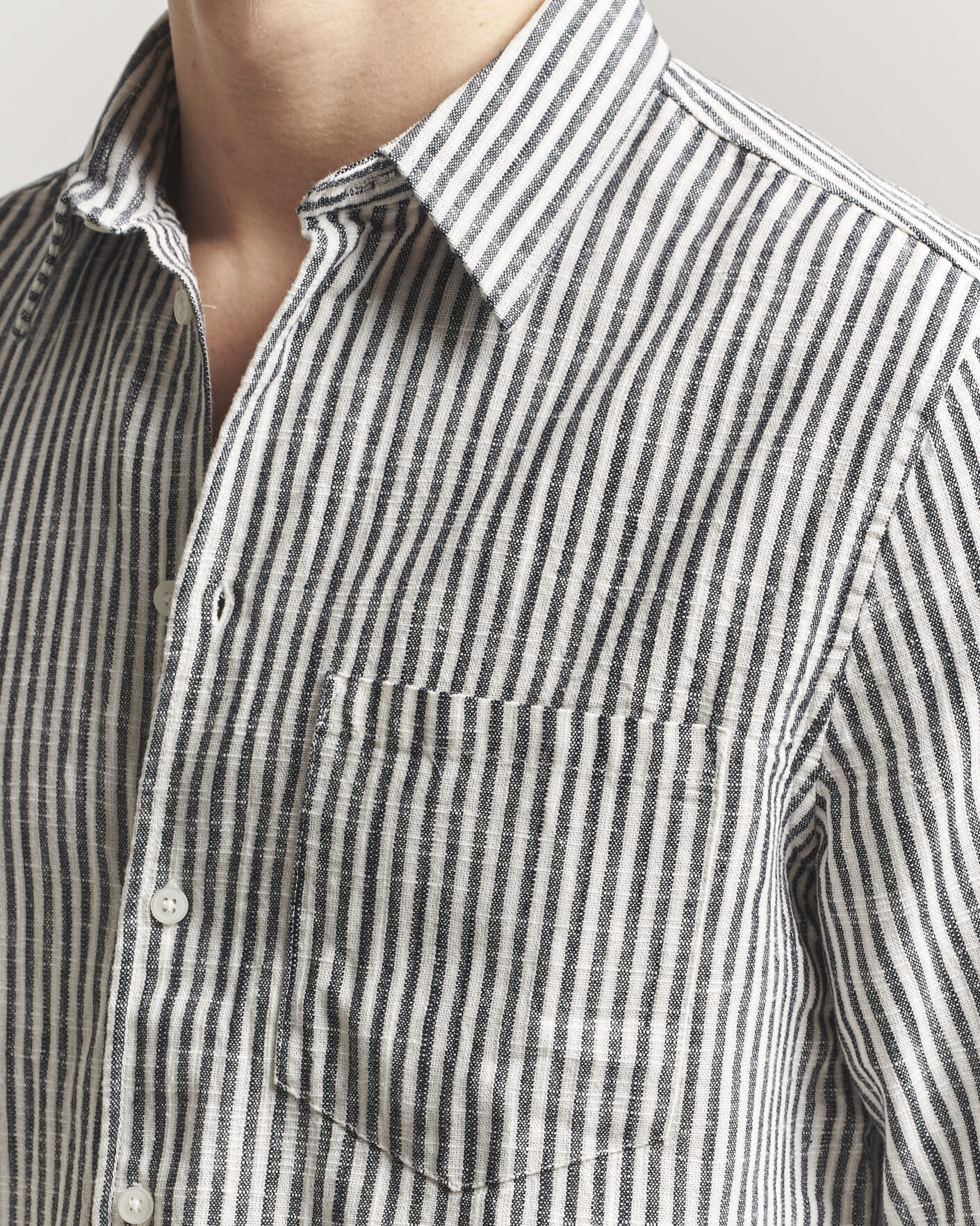 Heren | Overhemden | Samsøe Samsøe | Liam Cotton/Linen Striped Shirt Salute Navy