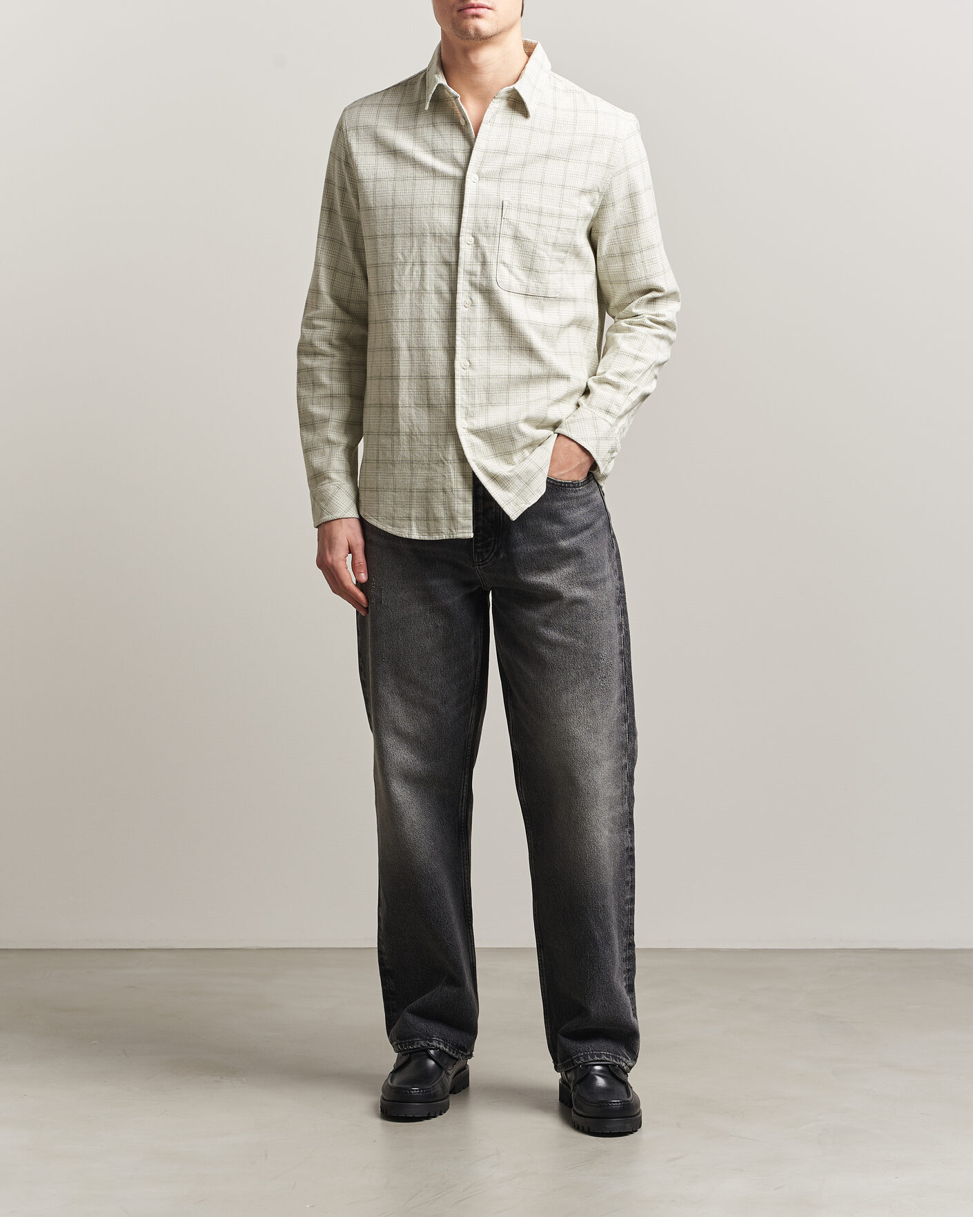 Heren | Overhemden | Samsøe Samsøe | Liam Checked Cotton Shirt Off White