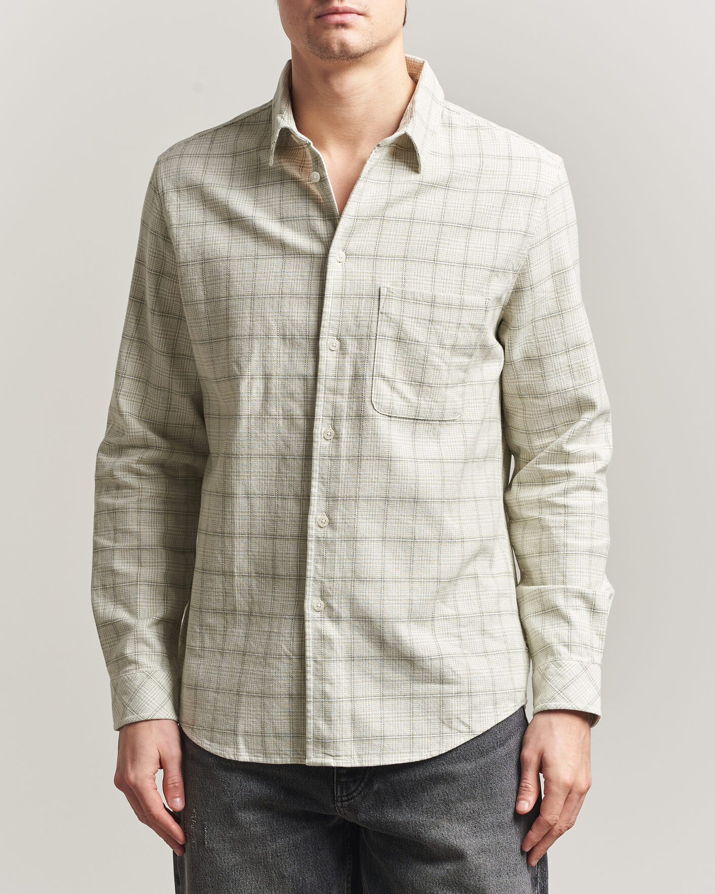 Heren | Overhemden | Samsøe Samsøe | Liam Checked Cotton Shirt Off White