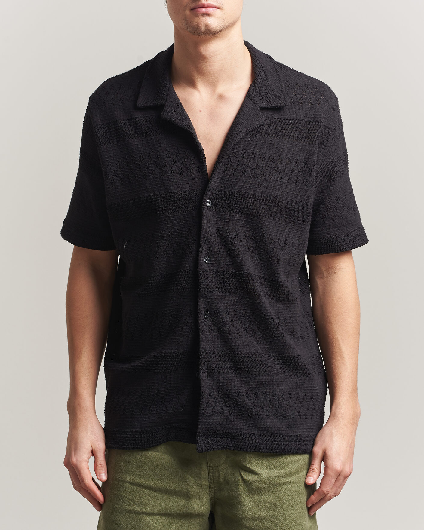 Heren | Overhemden | Samsøe Samsøe | Martin Knitted Short Sleeve Shirt Black