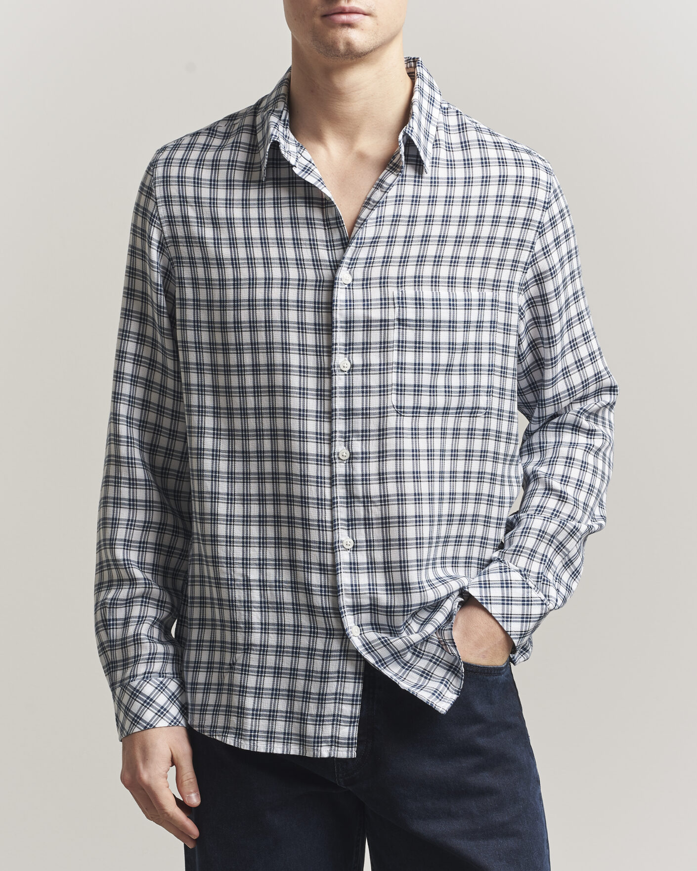 Heren | Overhemden | Samsøe Samsøe | Ryan Tencel Checked Shirt Blue