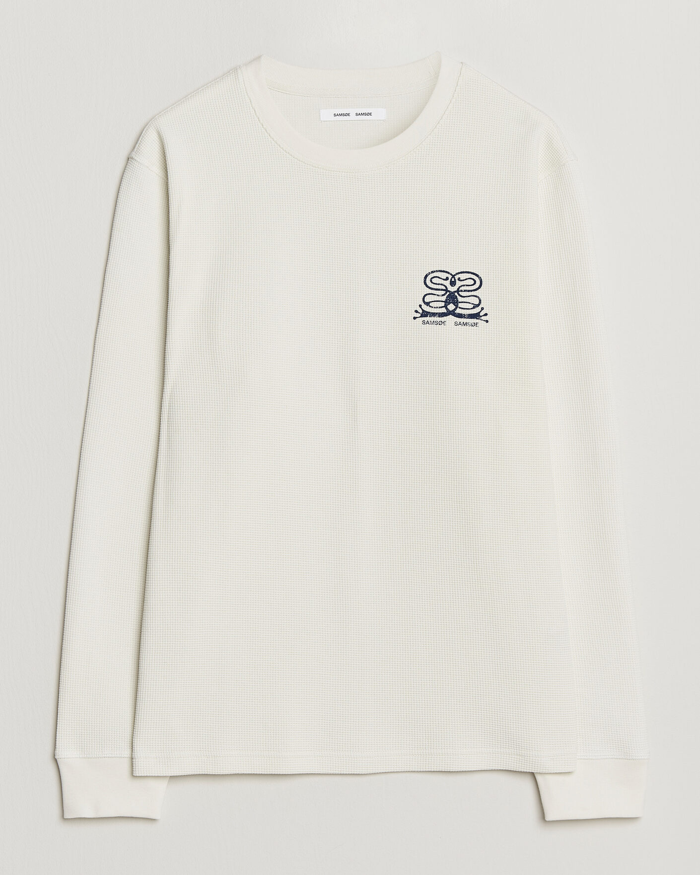 Heren | T-shirts | Samsøe Samsøe | Fellow Waffle Printed Long Sleeve T-Shirt Clear Cream
