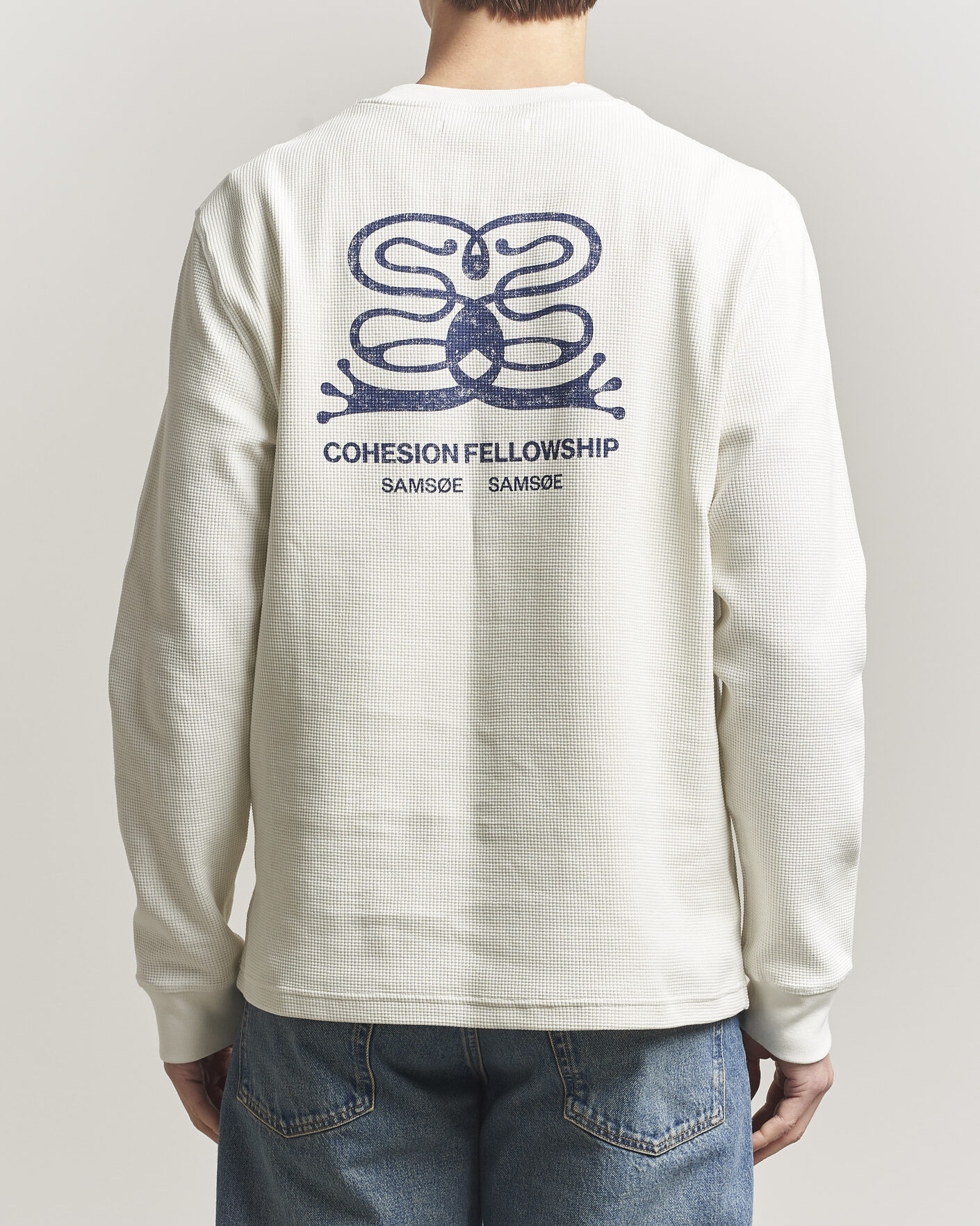 Heren | T-shirts | Samsøe Samsøe | Fellow Waffle Printed Long Sleeve T-Shirt Clear Cream