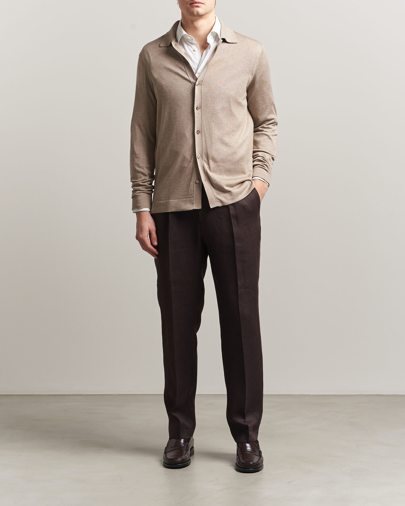 Heren | Truien | Stenströms | Silk/Cashmere Cardigan Taupe