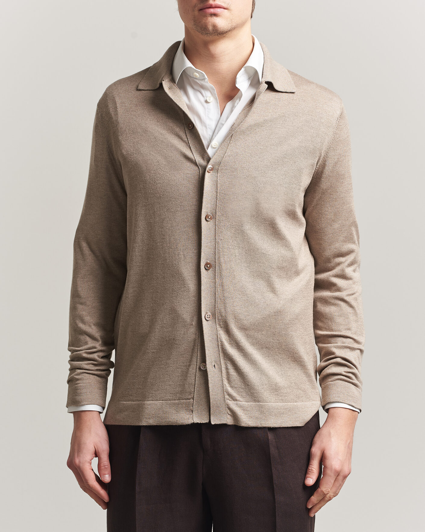 Heren | Truien | Stenströms | Silk/Cashmere Cardigan Taupe