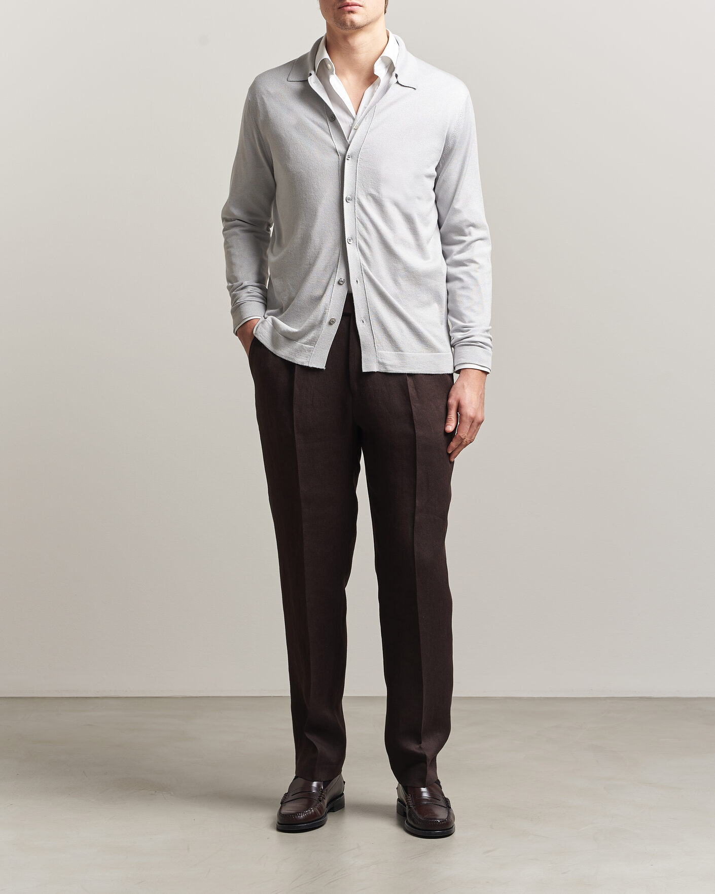 Heren | Truien | Stenströms | Silk/Cashmere Cardigan Light Grey