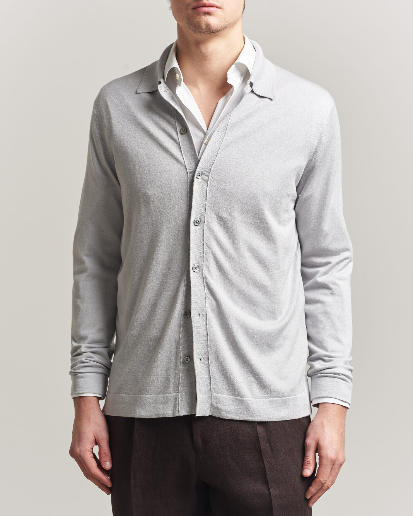 Heren | Truien | Stenströms | Silk/Cashmere Cardigan Light Grey