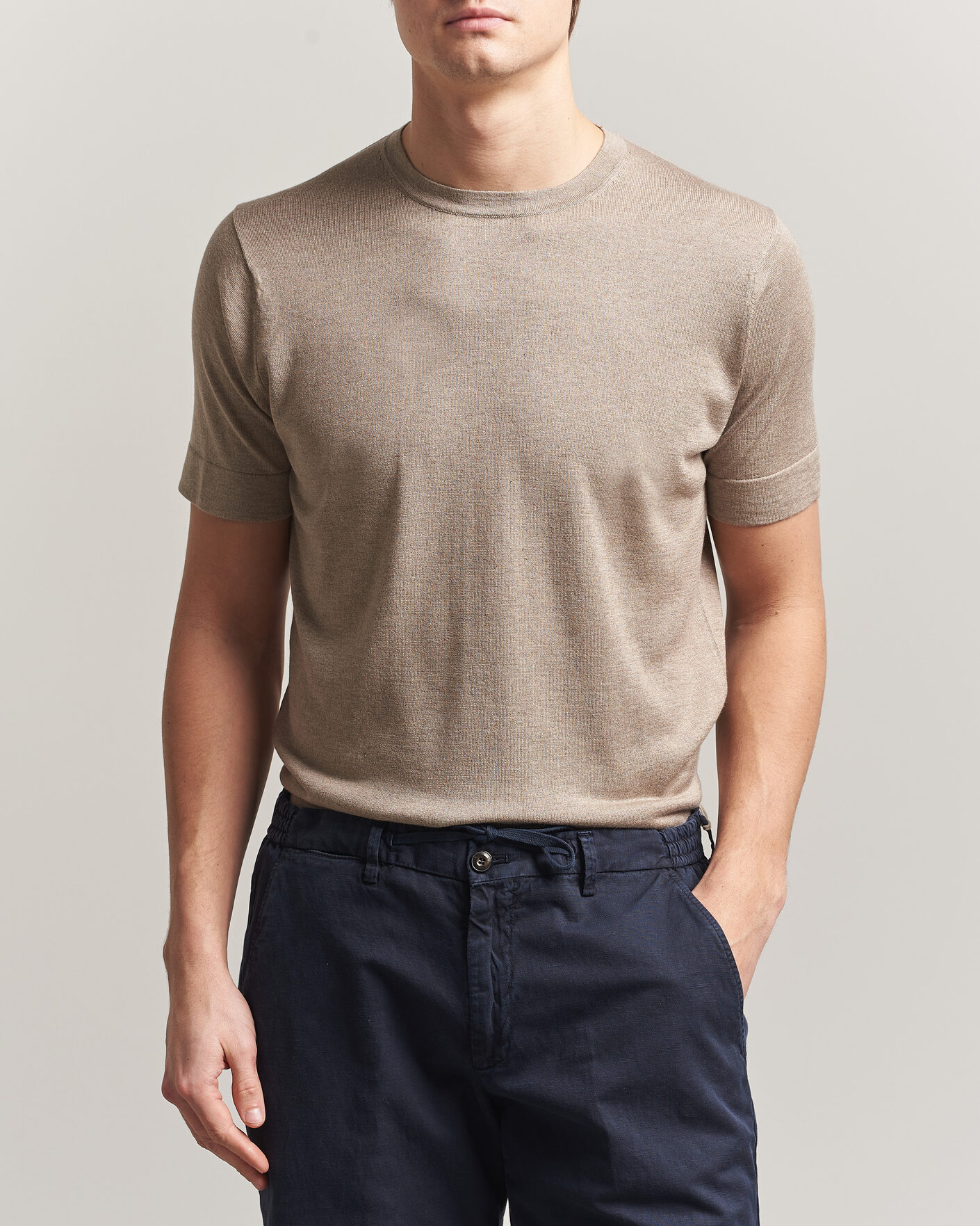 Heren | T-shirts | Stenströms | Silk/Cashmere T-Shirt Taupe