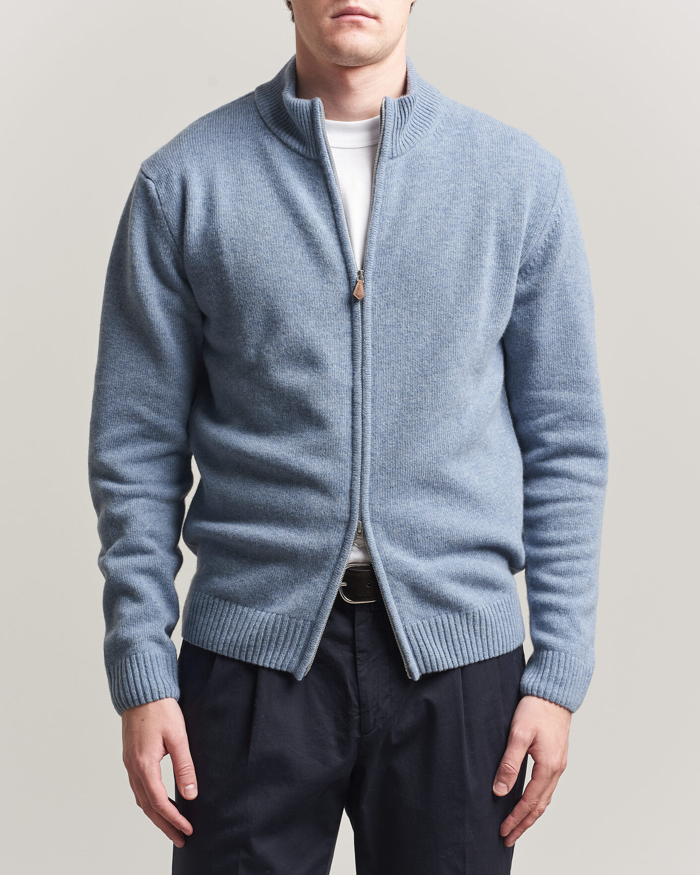 Heren | Truien | Stenströms | Brushed Merino Full Zip Light Blue