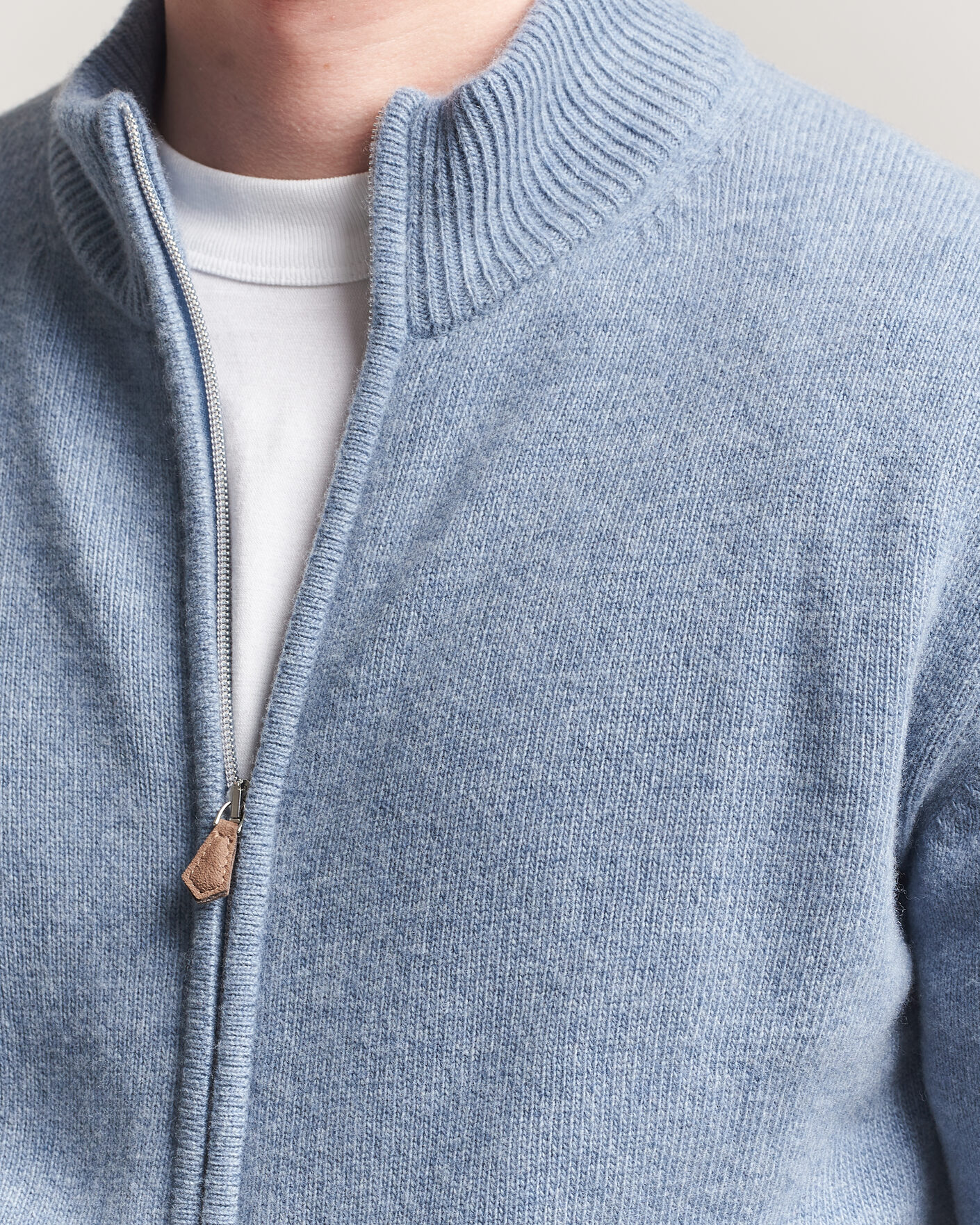 Heren | Truien | Stenströms | Brushed Merino Full Zip Light Blue