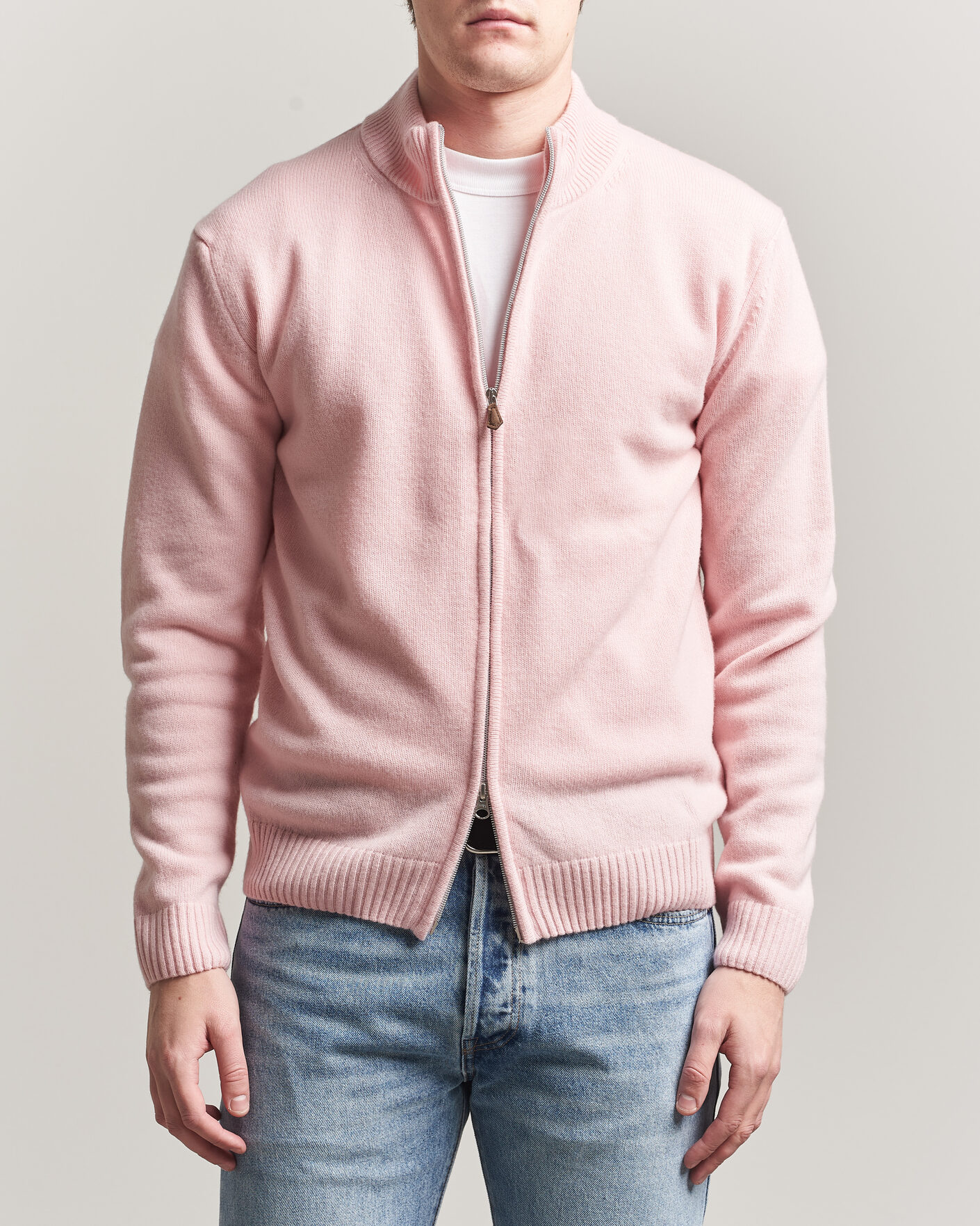 Heren | Truien | Stenströms | Brushed Merino Full Zip Pink