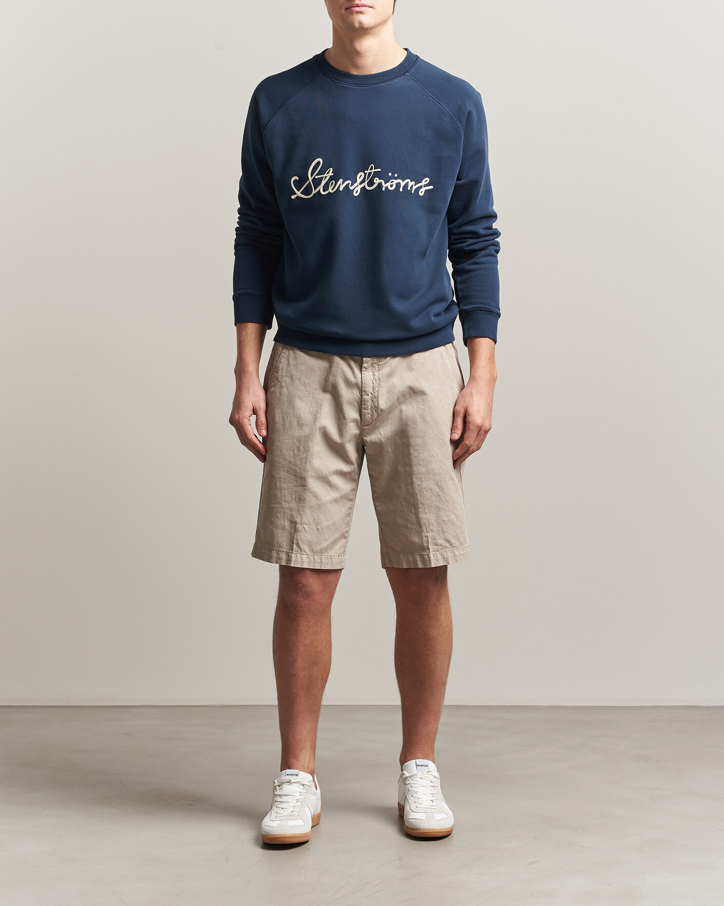 Heren | Truien | Stenströms | Raglan Crew Logo Sweater Navy