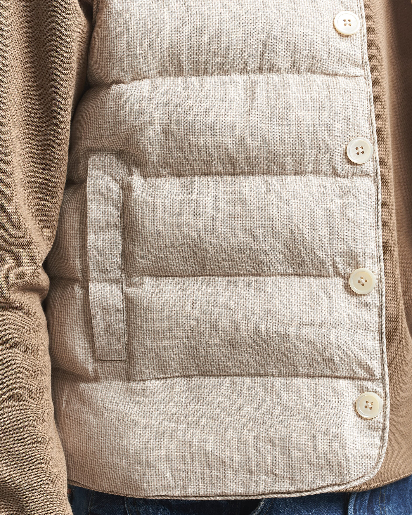 Heren | Gilets | Stenströms | Padded Mini Houndstooth Linen Vest Beige