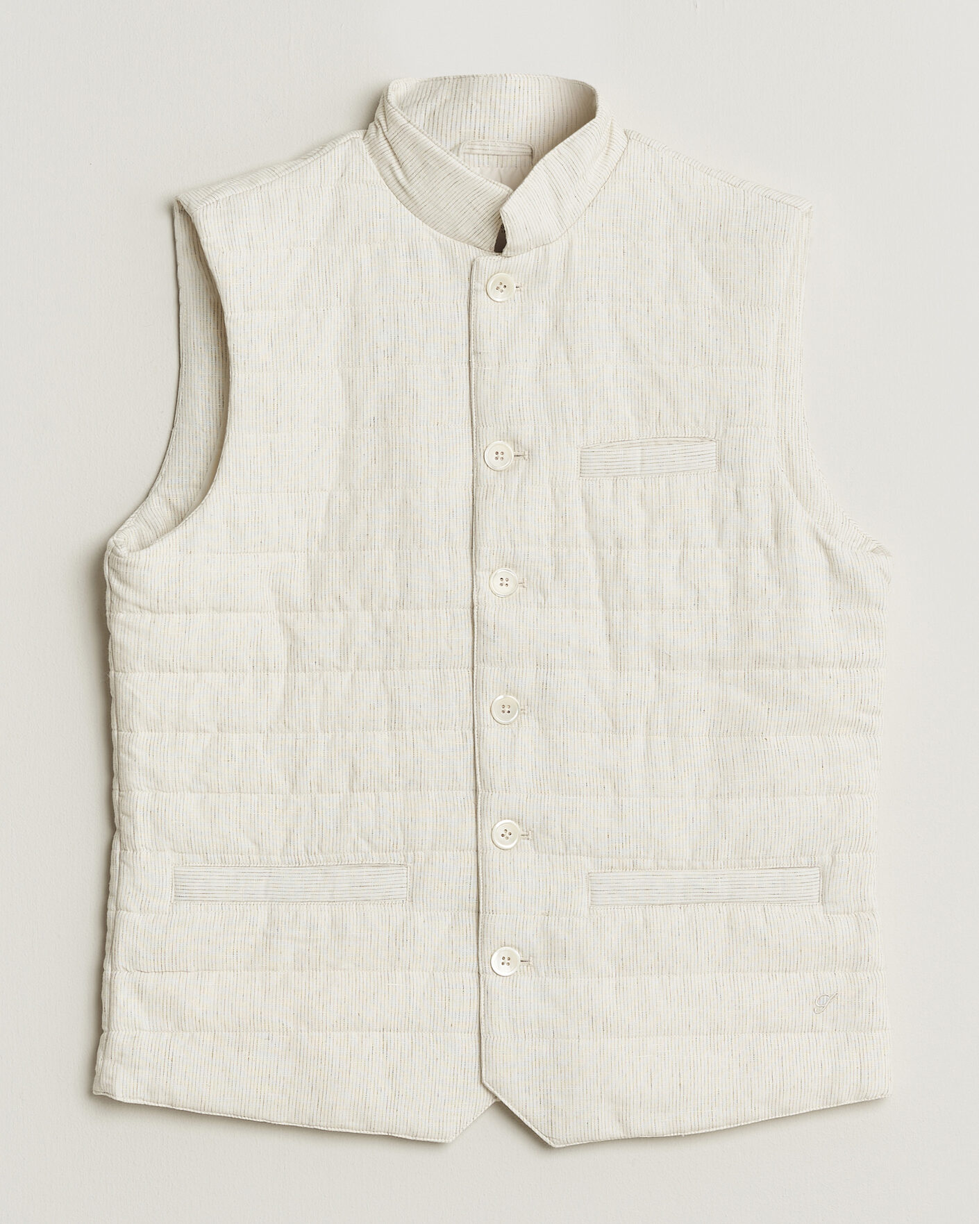 Heren | Gilets | Stenströms | Mid Layer Pin Stripe Linen Vest Off White