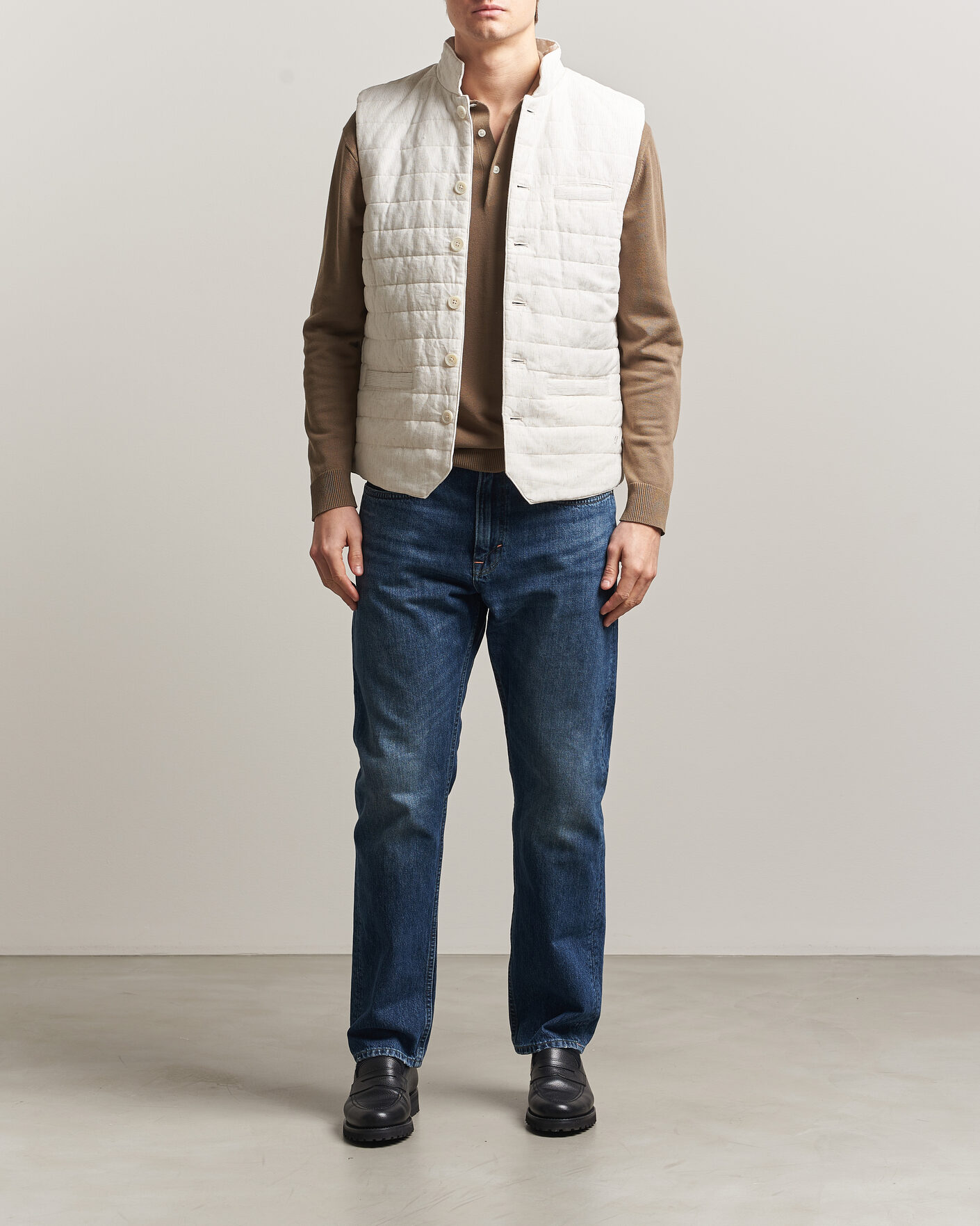 Heren | Gilets | Stenströms | Mid Layer Pin Stripe Linen Vest Off White