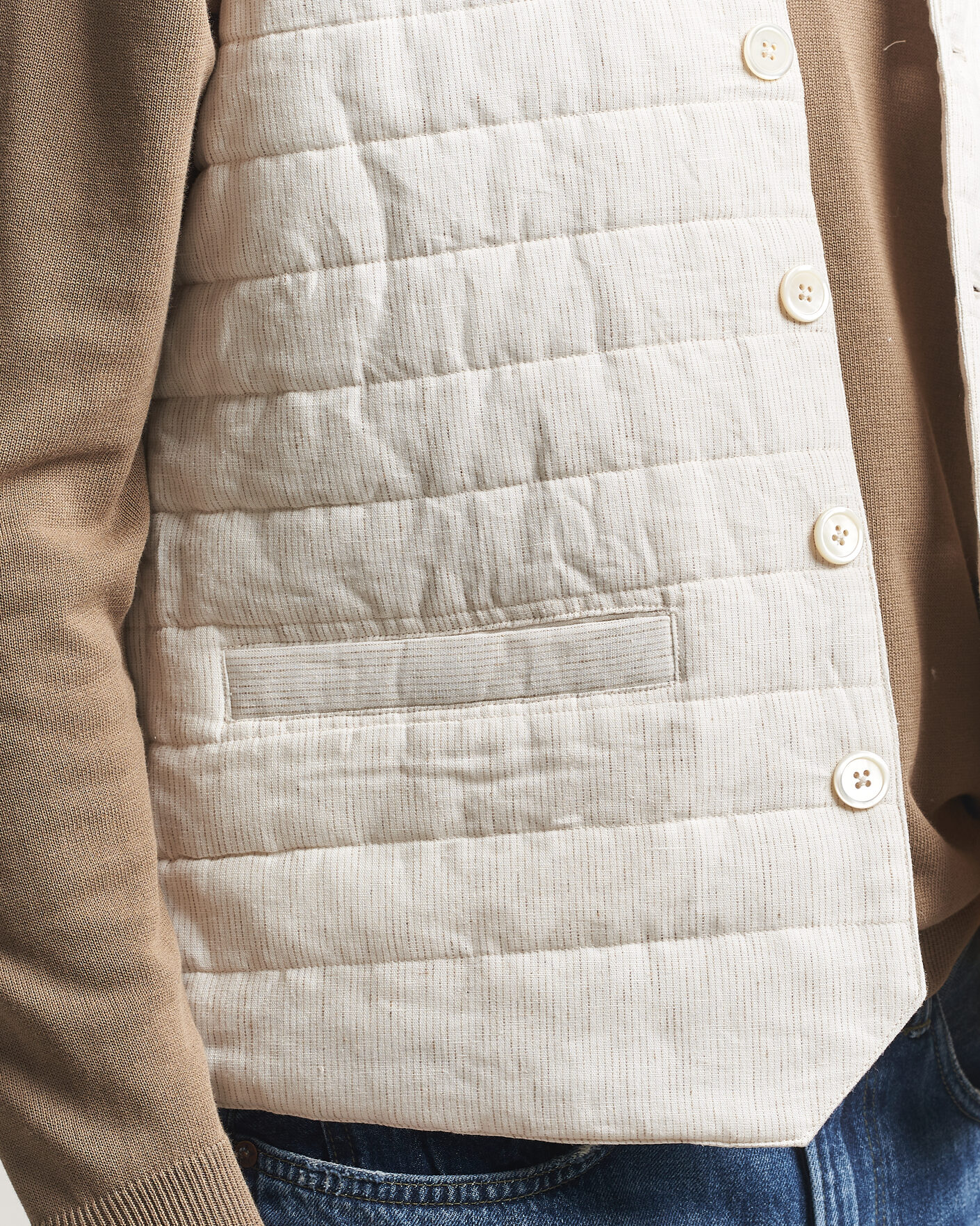 Heren | Gilets | Stenströms | Mid Layer Pin Stripe Linen Vest Off White