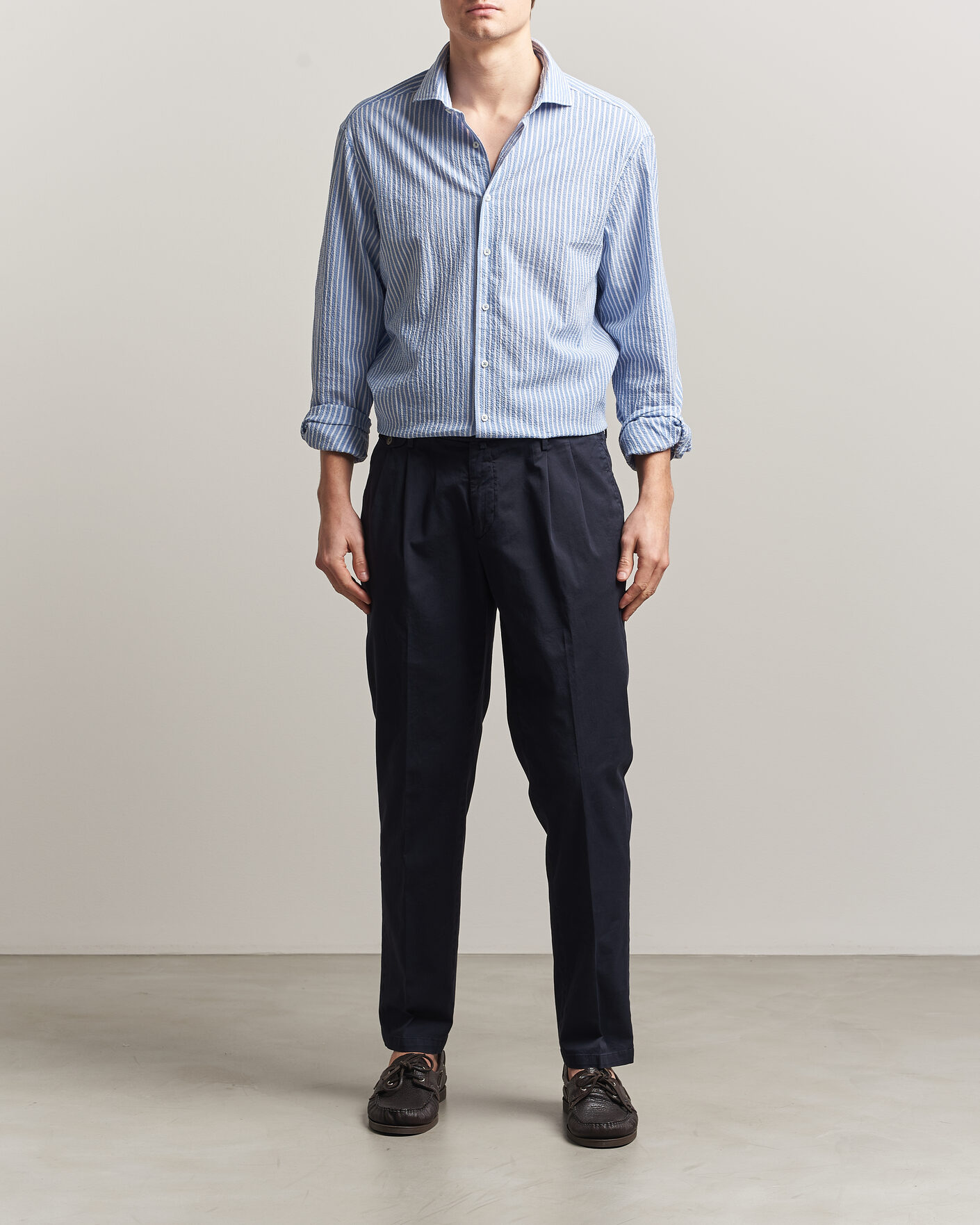 Heren | Overhemden | Stenströms | Regular Fit Striped Seersucker Shirt Blue