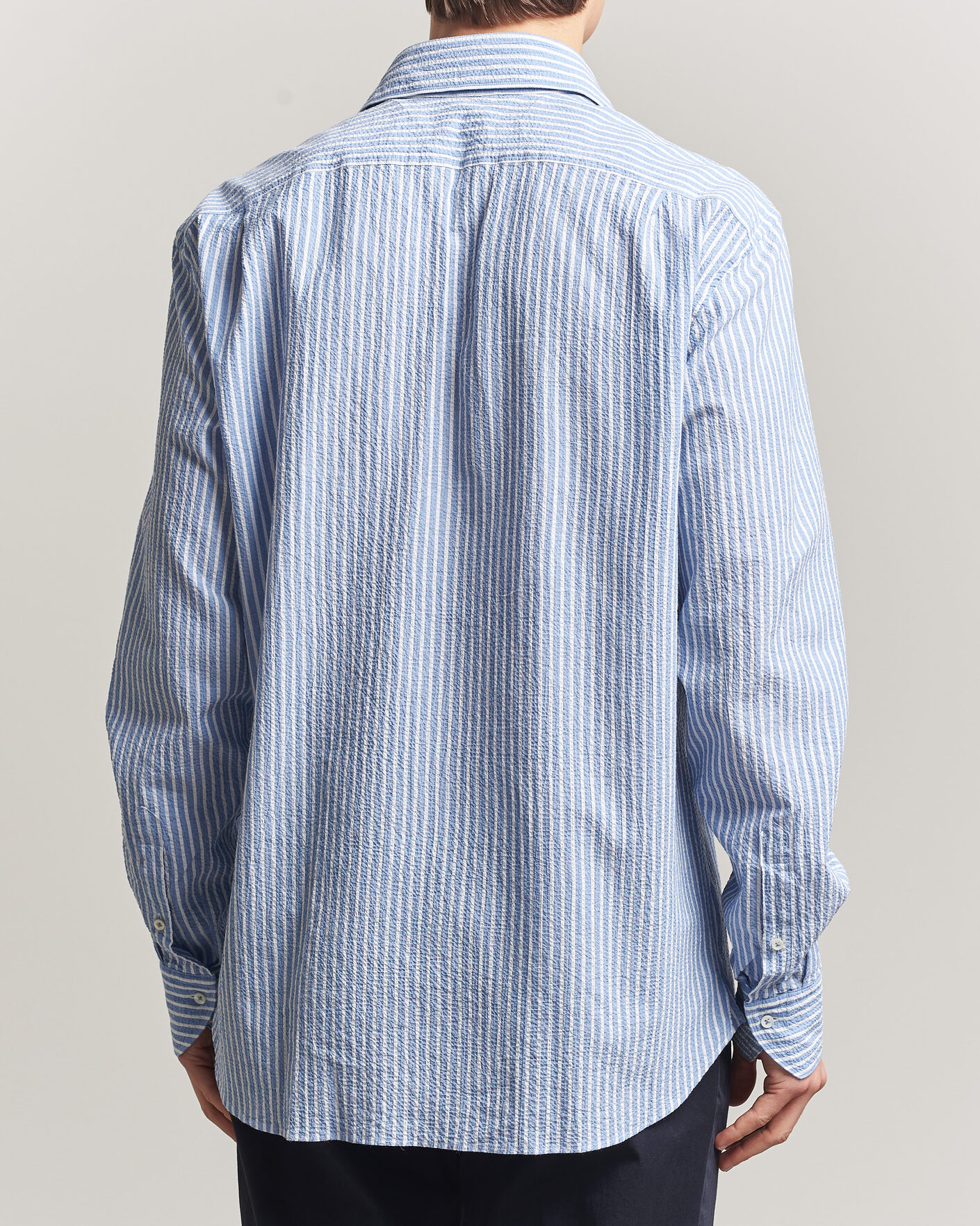 Heren | Overhemden | Stenströms | Regular Fit Striped Seersucker Shirt Blue