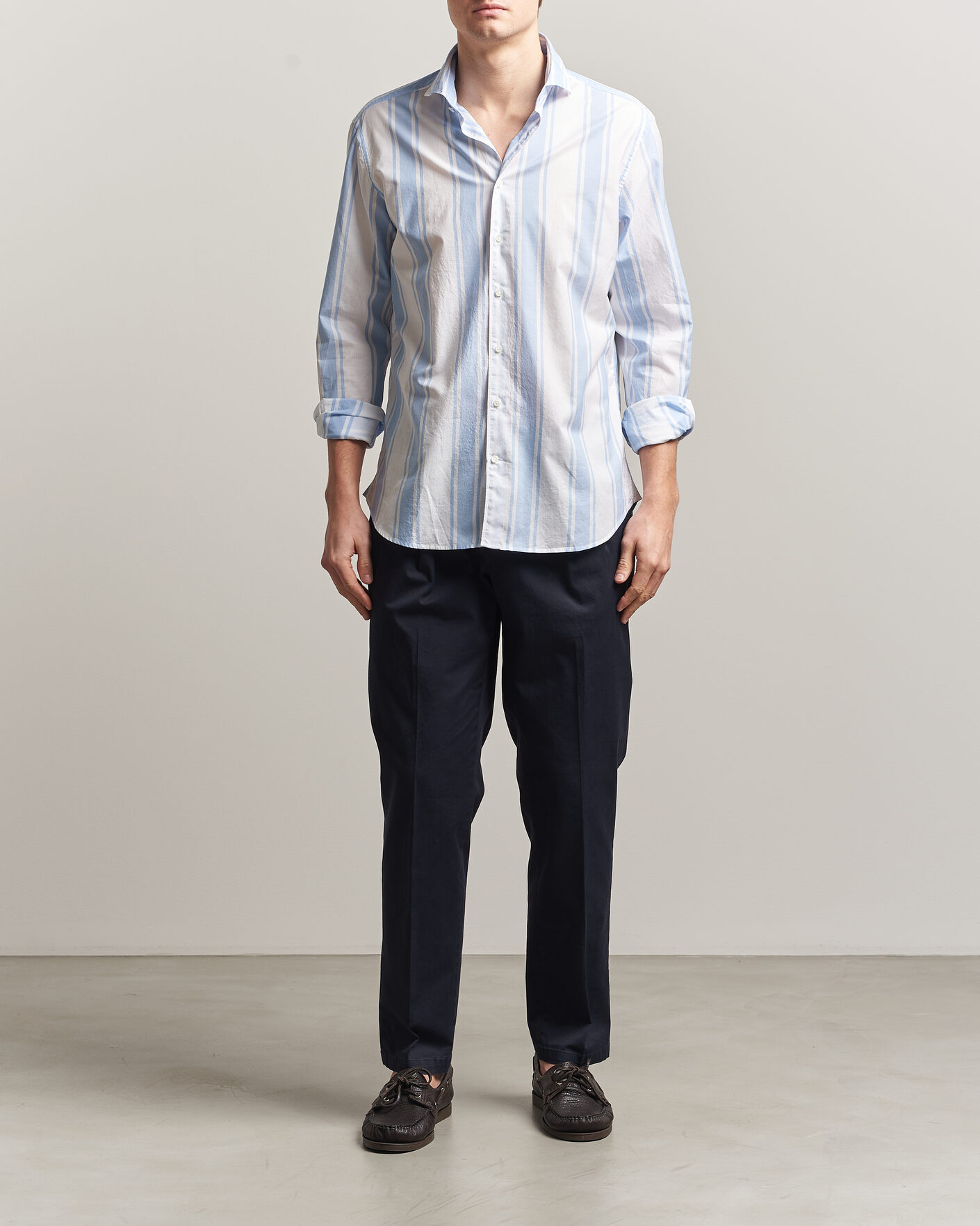 Heren | Overhemden | Stenströms | Regular Fit Thin Poplin Stripe Shirt Blue