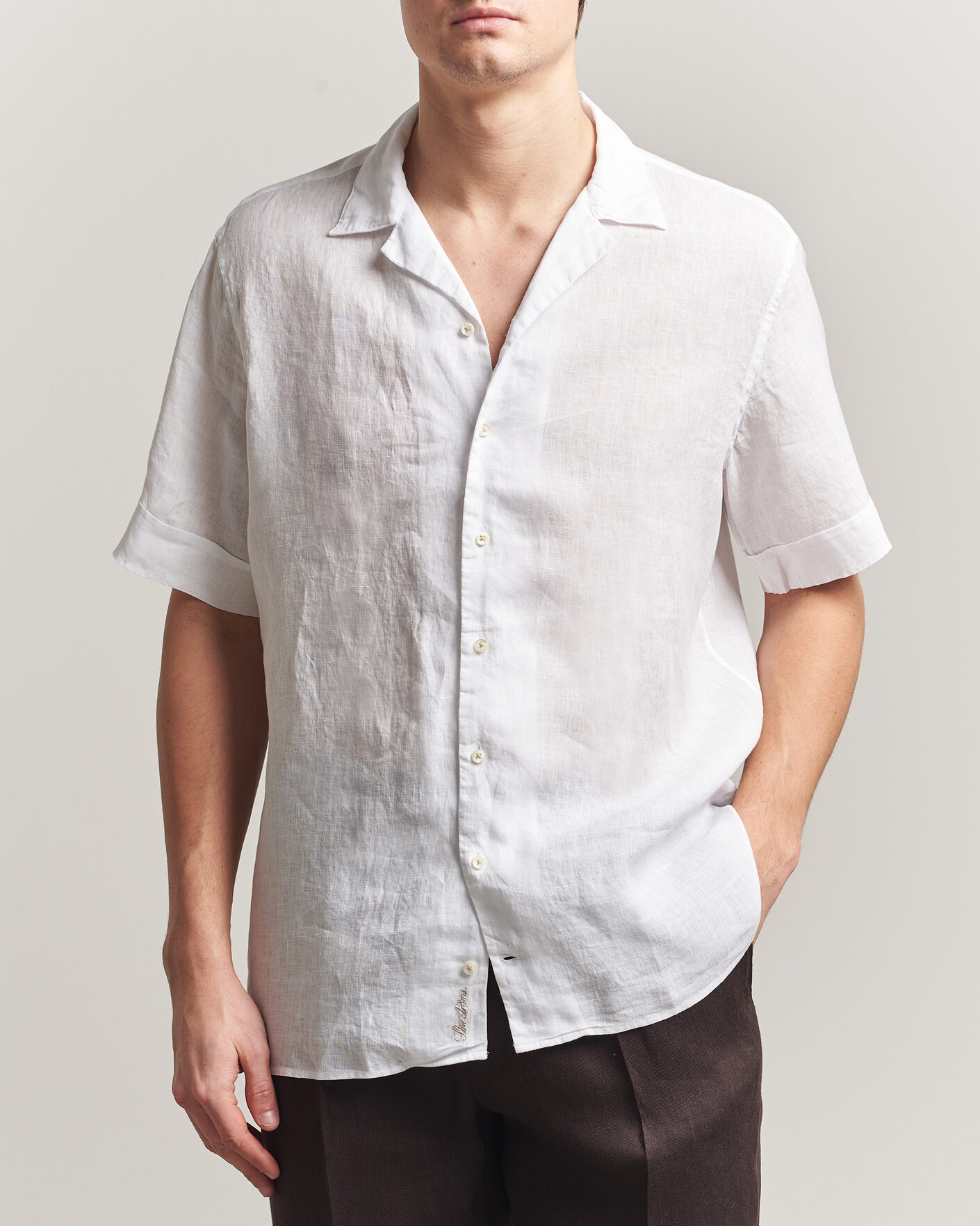 Heren | Overhemden | Stenströms | Short Sleeve Linen Shirt White