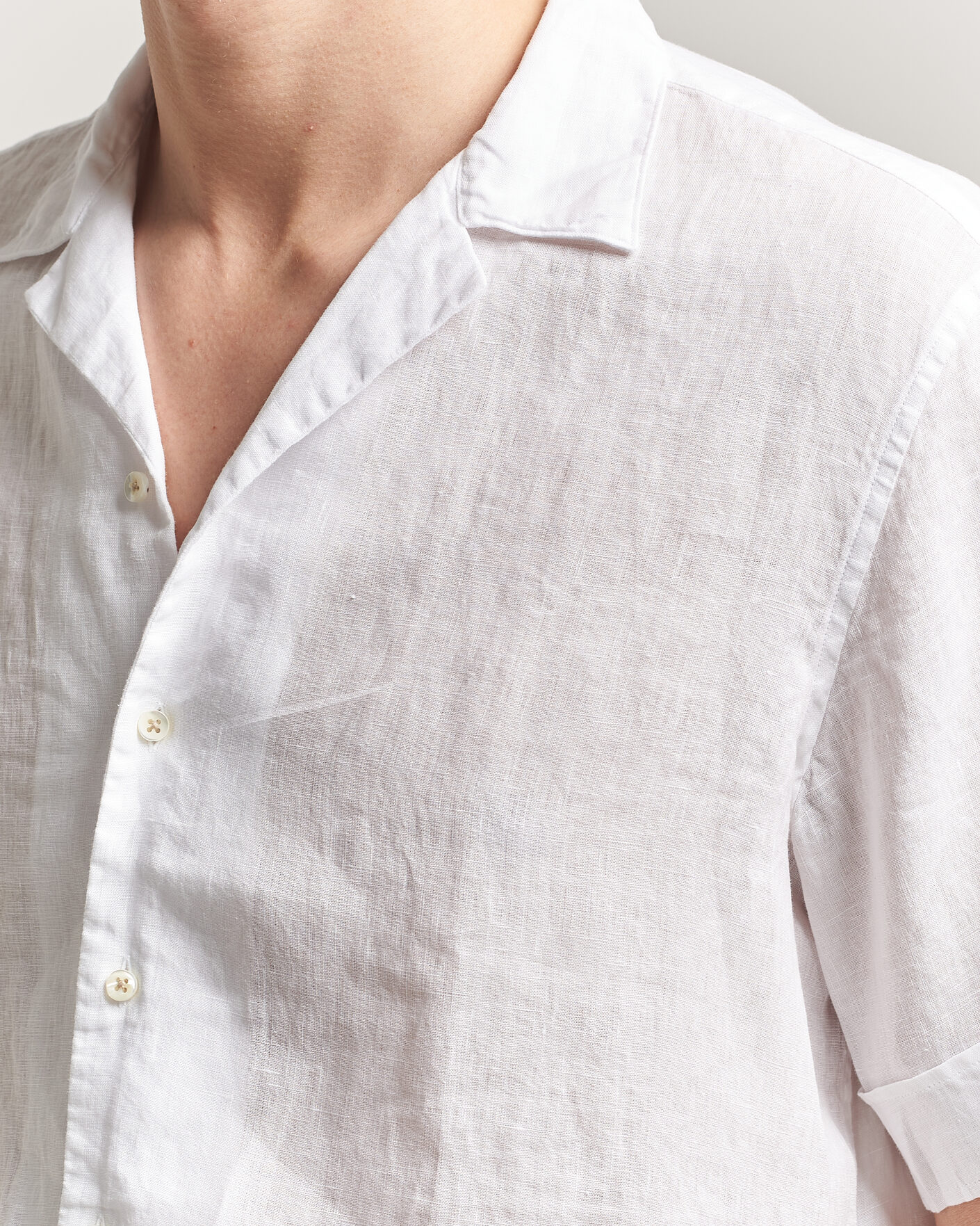 Heren | Overhemden | Stenströms | Short Sleeve Linen Shirt White