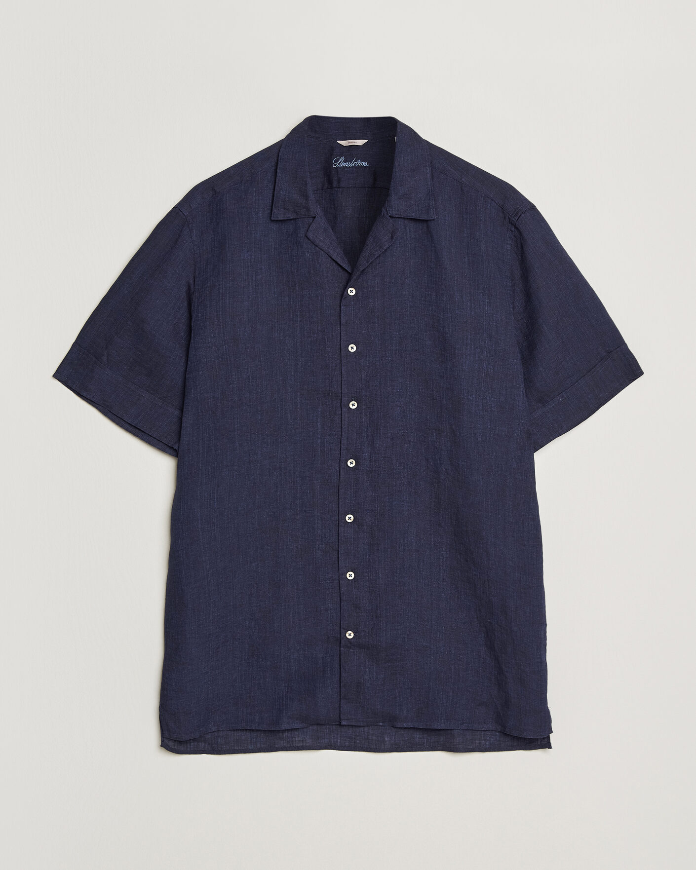 Heren | Overhemden | Stenströms | Short Sleeve Linen Shirt Navy