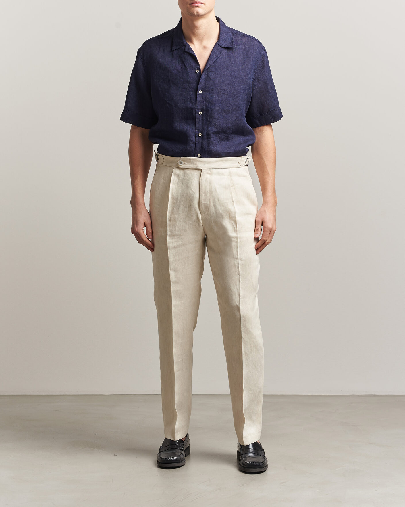 Heren | Overhemden | Stenströms | Short Sleeve Linen Shirt Navy