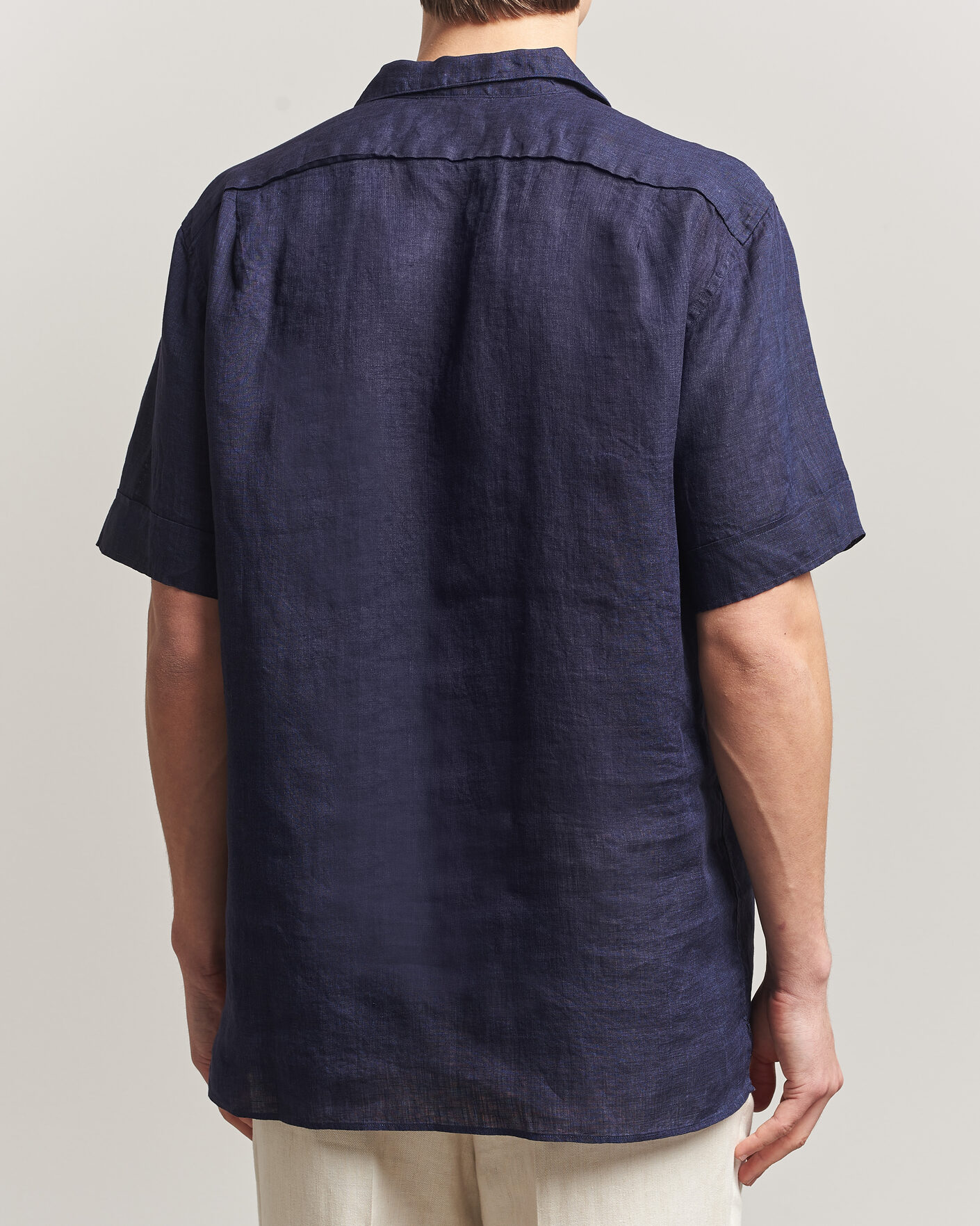 Heren | Overhemden | Stenströms | Short Sleeve Linen Shirt Navy