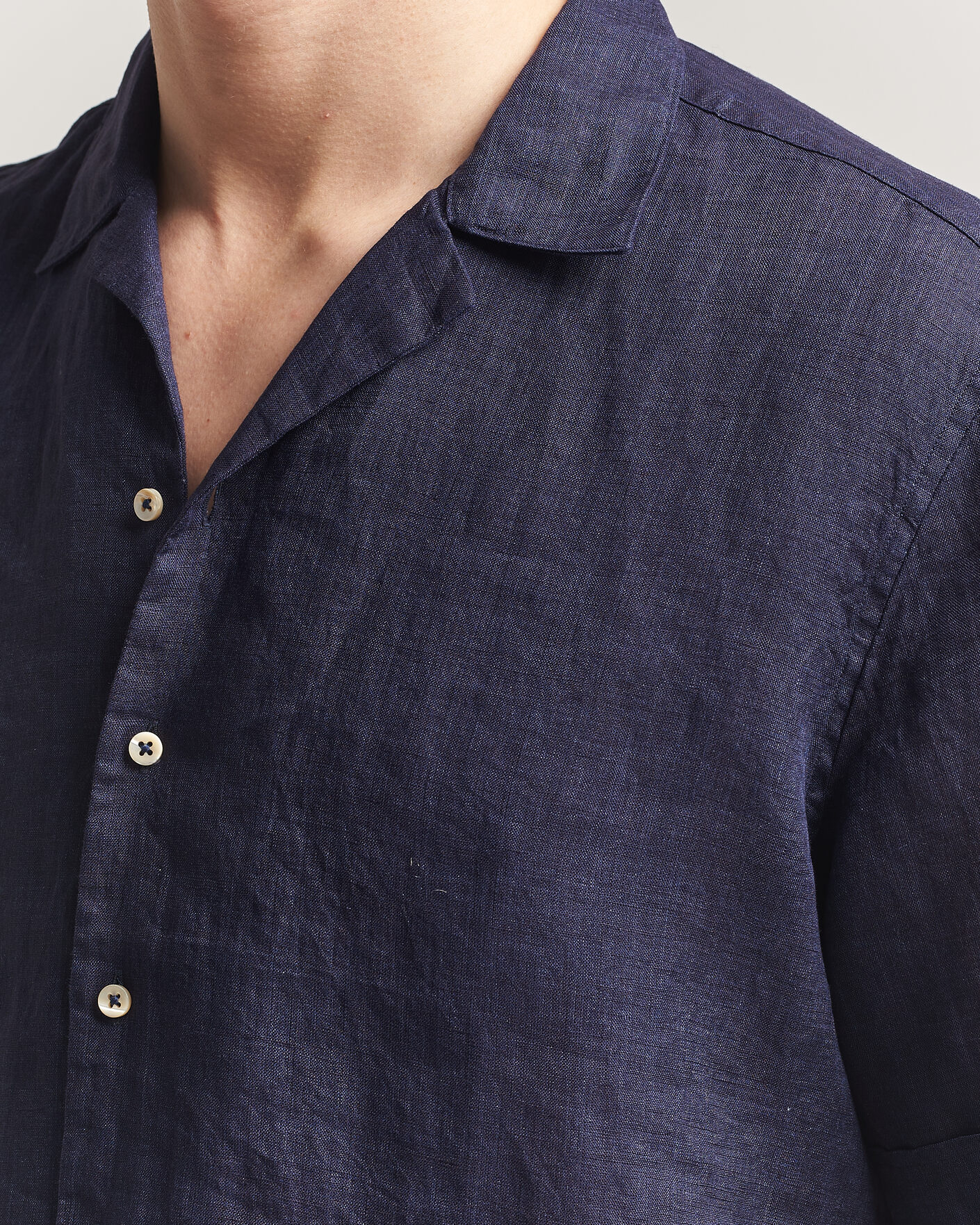 Heren | Overhemden | Stenströms | Short Sleeve Linen Shirt Navy