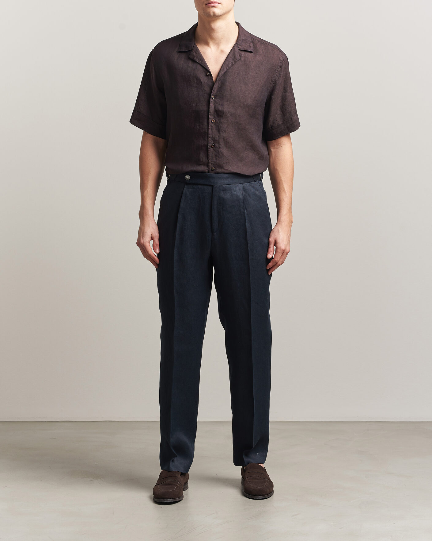 Heren | Overhemden | Stenströms | Short Sleeve Linen Shirt Dark Brown