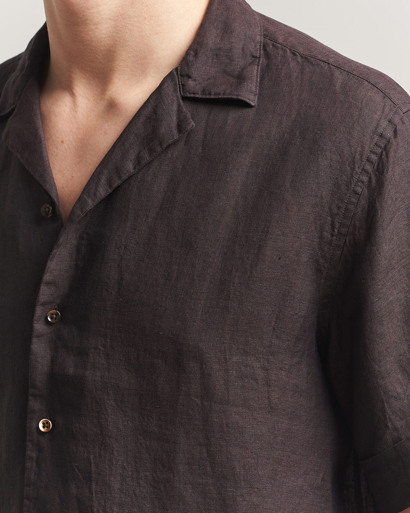 Heren | Overhemden | Stenströms | Short Sleeve Linen Shirt Dark Brown