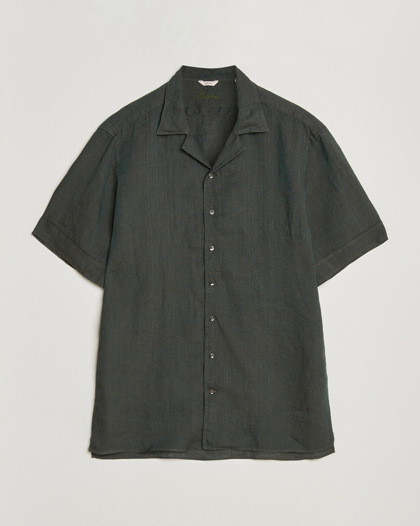 Heren | Overhemden | Stenströms | Short Sleeve Linen Shirt Dark Green