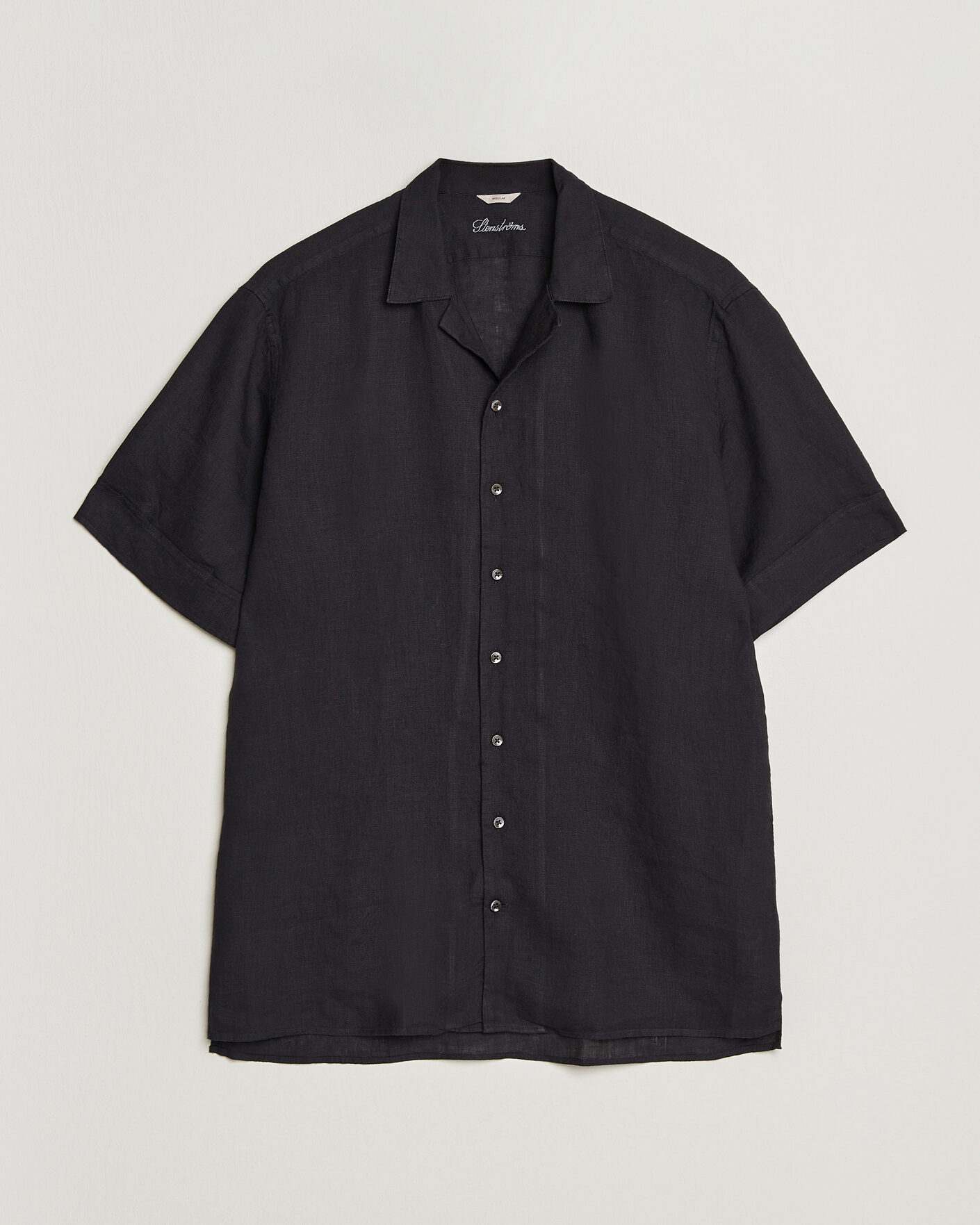 Heren | Overhemden | Stenströms | Short Sleeve Linen Shirt Black
