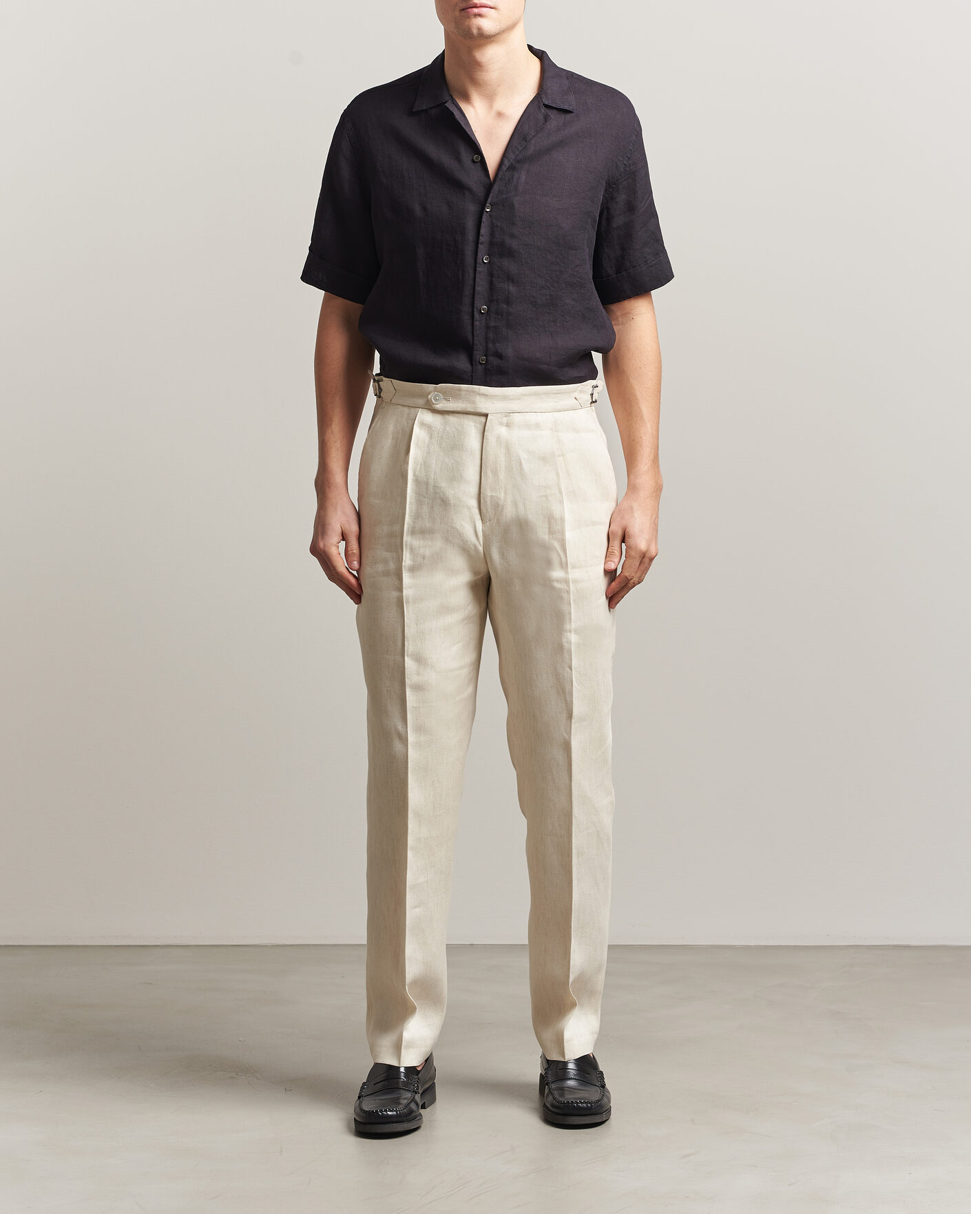 Heren | Overhemden | Stenströms | Short Sleeve Linen Shirt Black