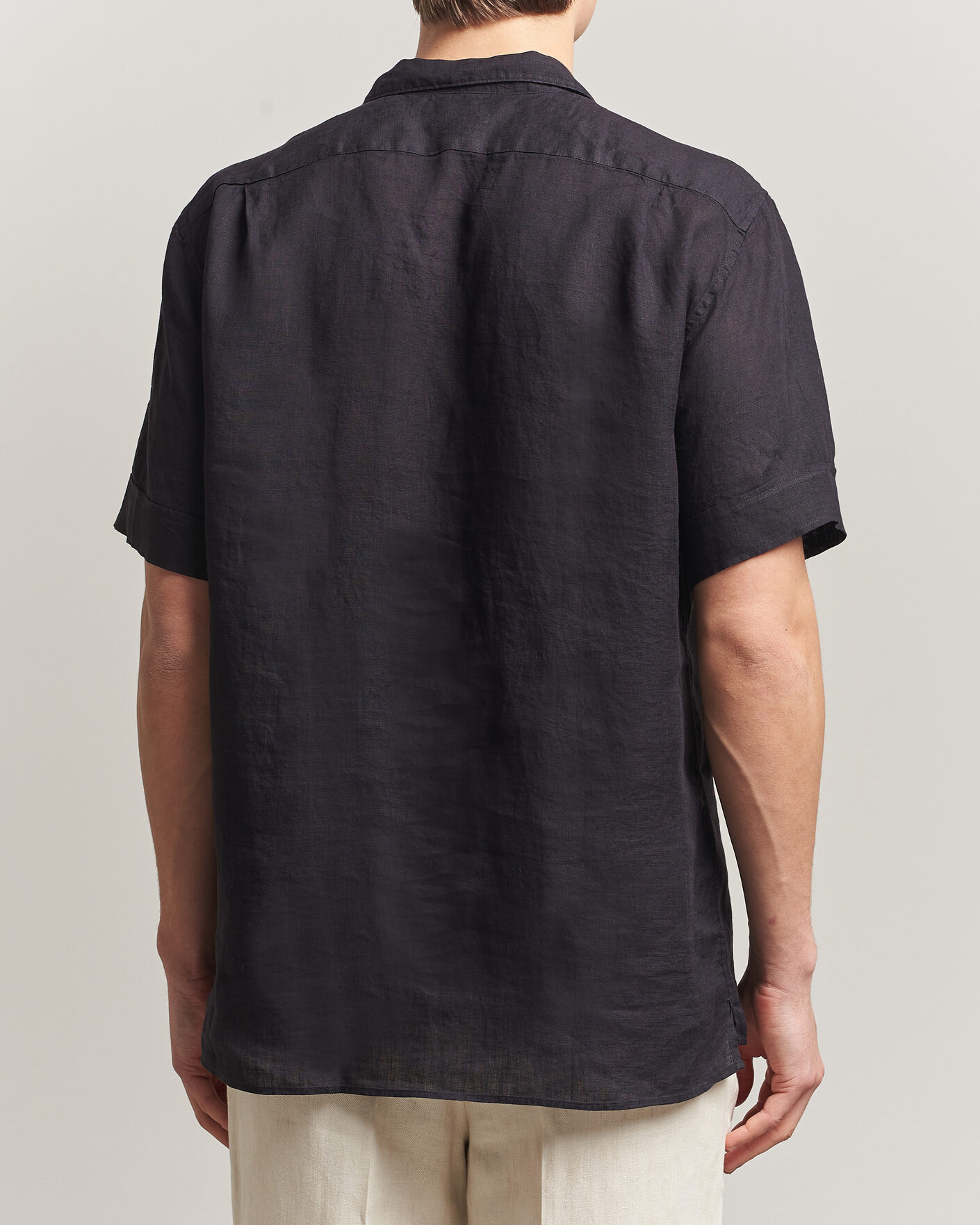 Heren | Overhemden | Stenströms | Short Sleeve Linen Shirt Black