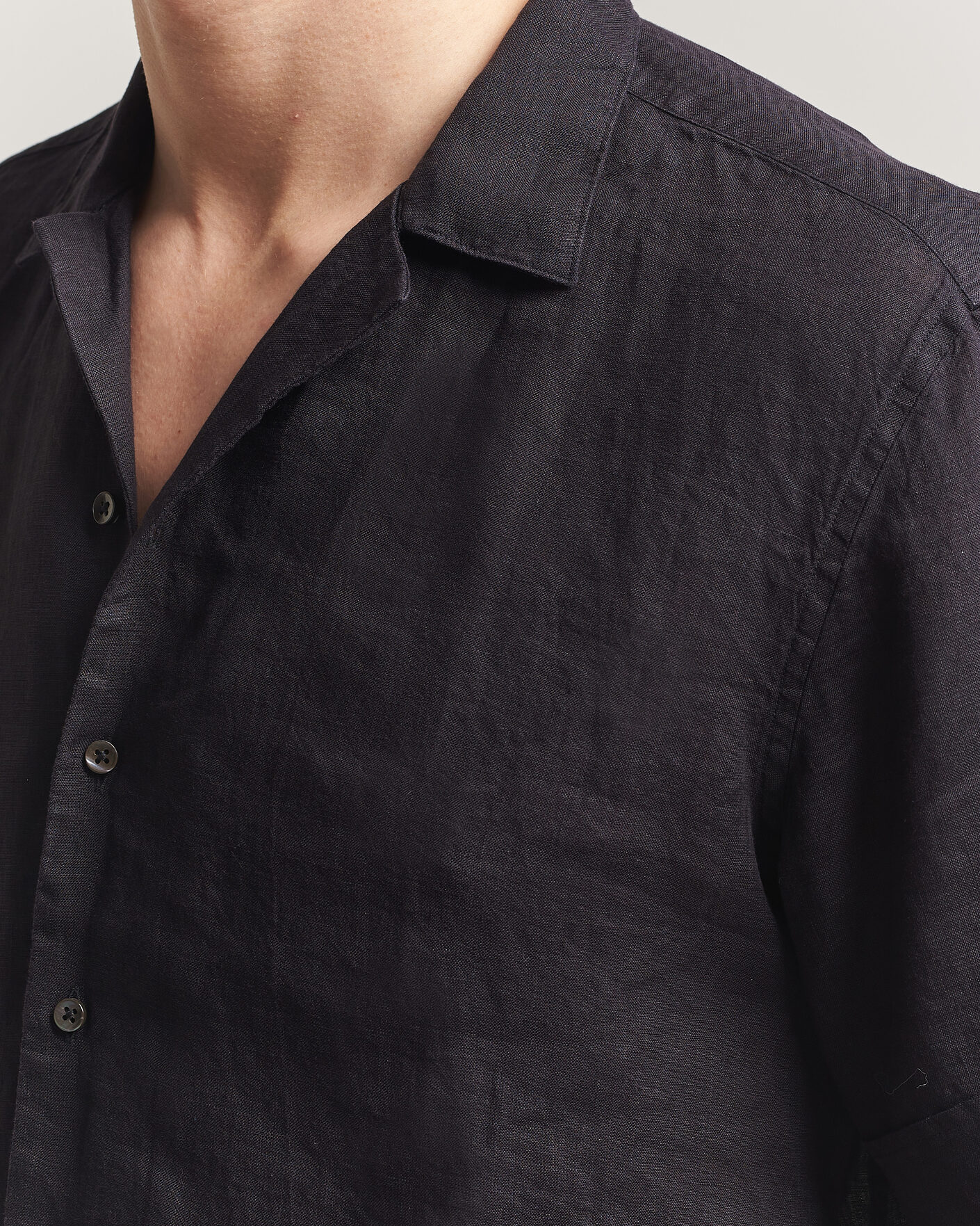 Heren | Overhemden | Stenströms | Short Sleeve Linen Shirt Black