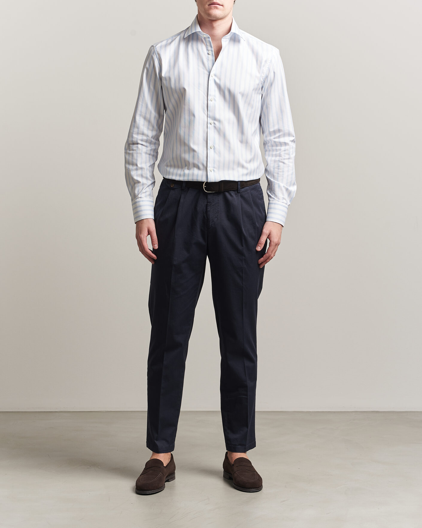 Heren | Overhemden | Stenströms | Regular Wide Stripe Twill Shirt Light Blue