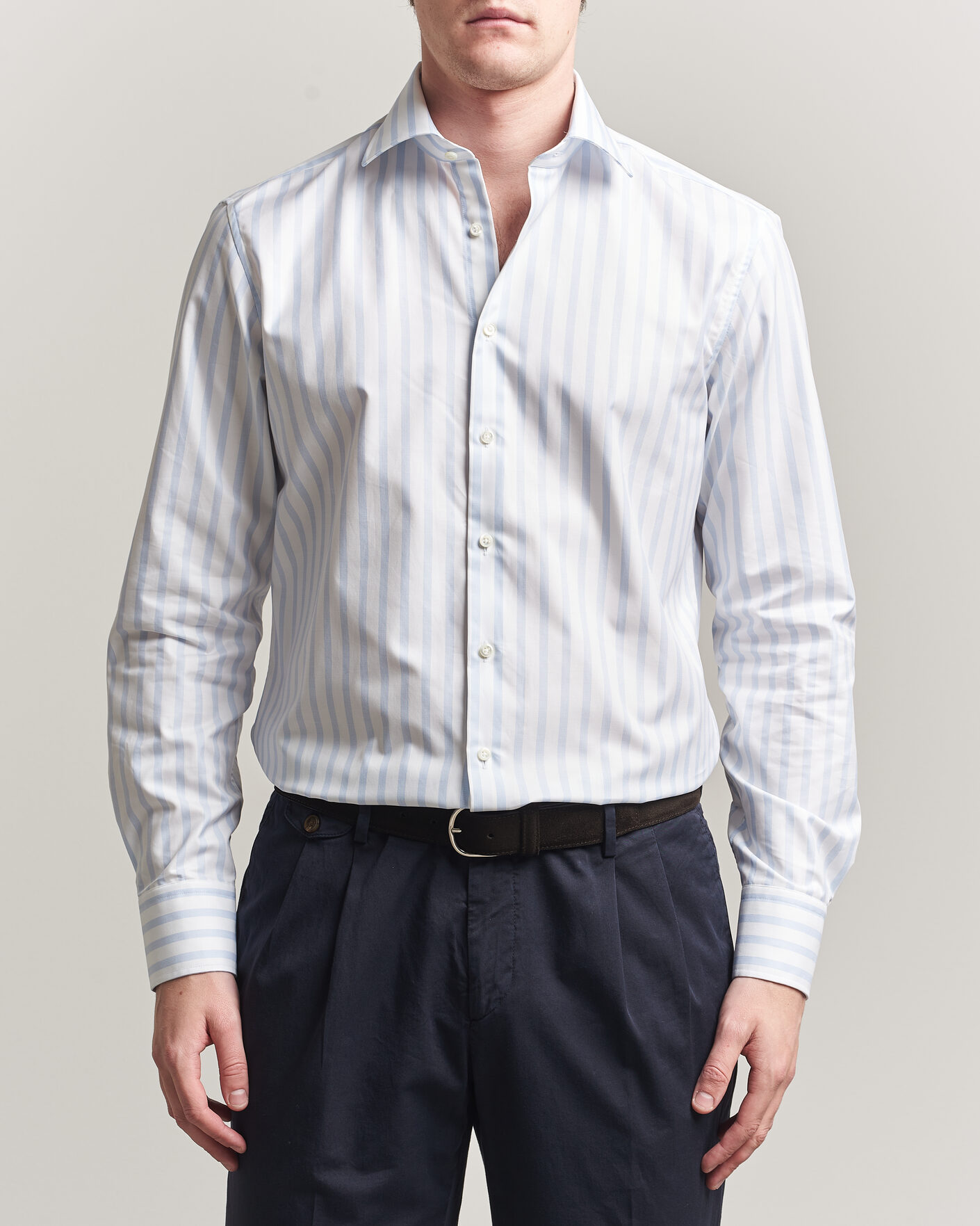 Heren | Overhemden | Stenströms | Regular Wide Stripe Twill Shirt Light Blue