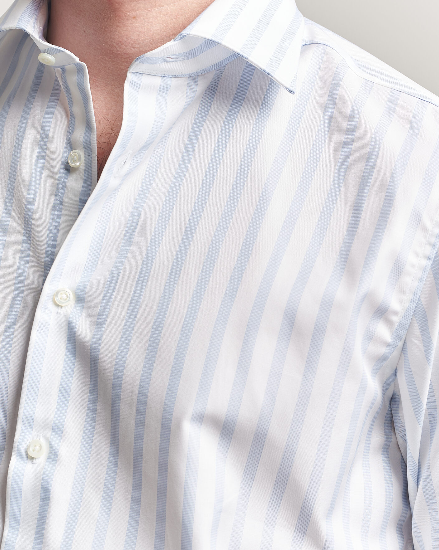 Heren | Overhemden | Stenströms | Regular Wide Stripe Twill Shirt Light Blue
