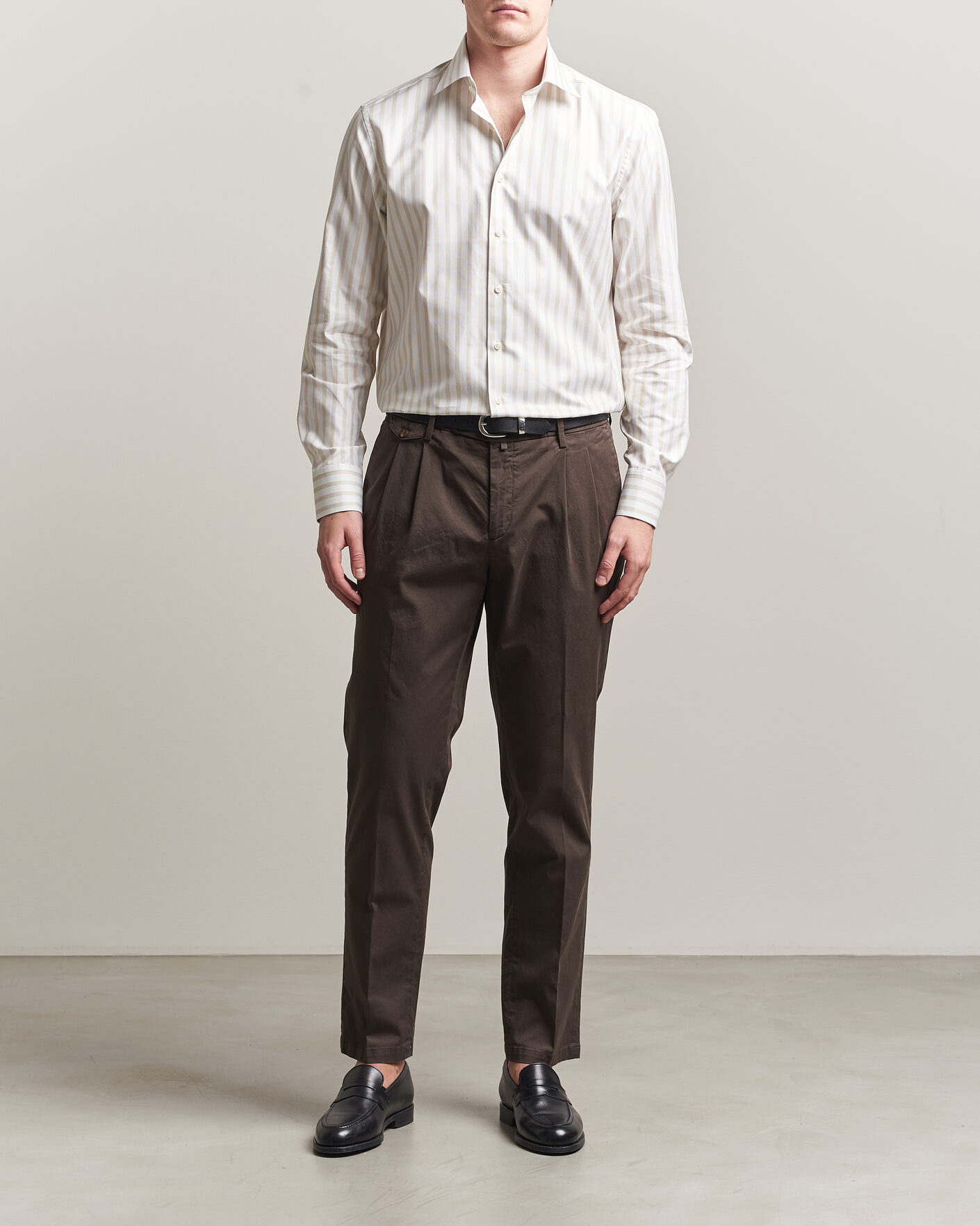 Heren | Overhemden | Stenströms | Regular Wide Stripe Twill Shirt Beige
