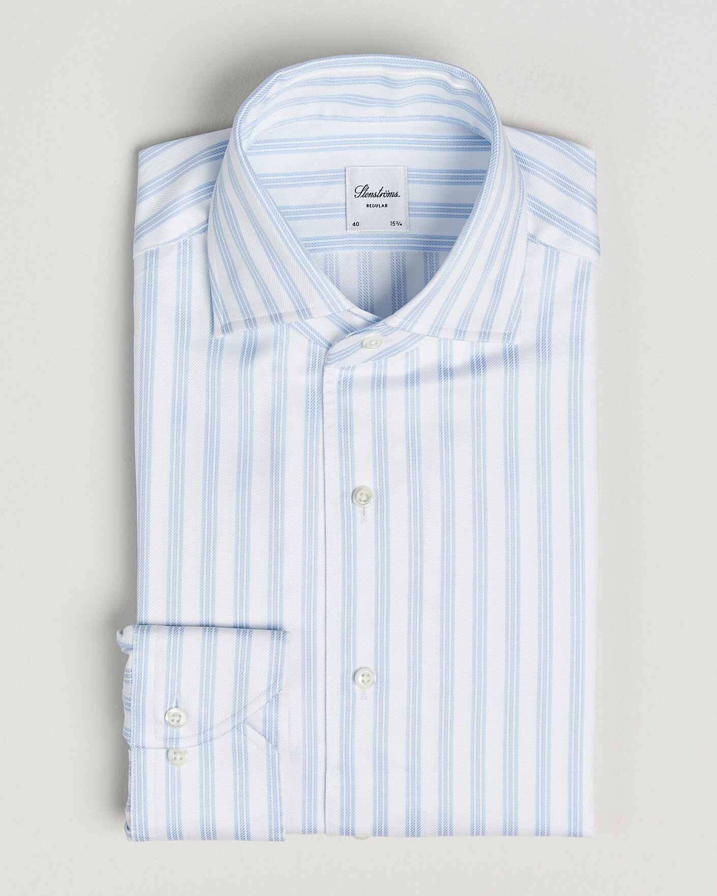 Heren | Overhemden | Stenströms | Regular Fit One Piece Collar Striped Shirt Blue