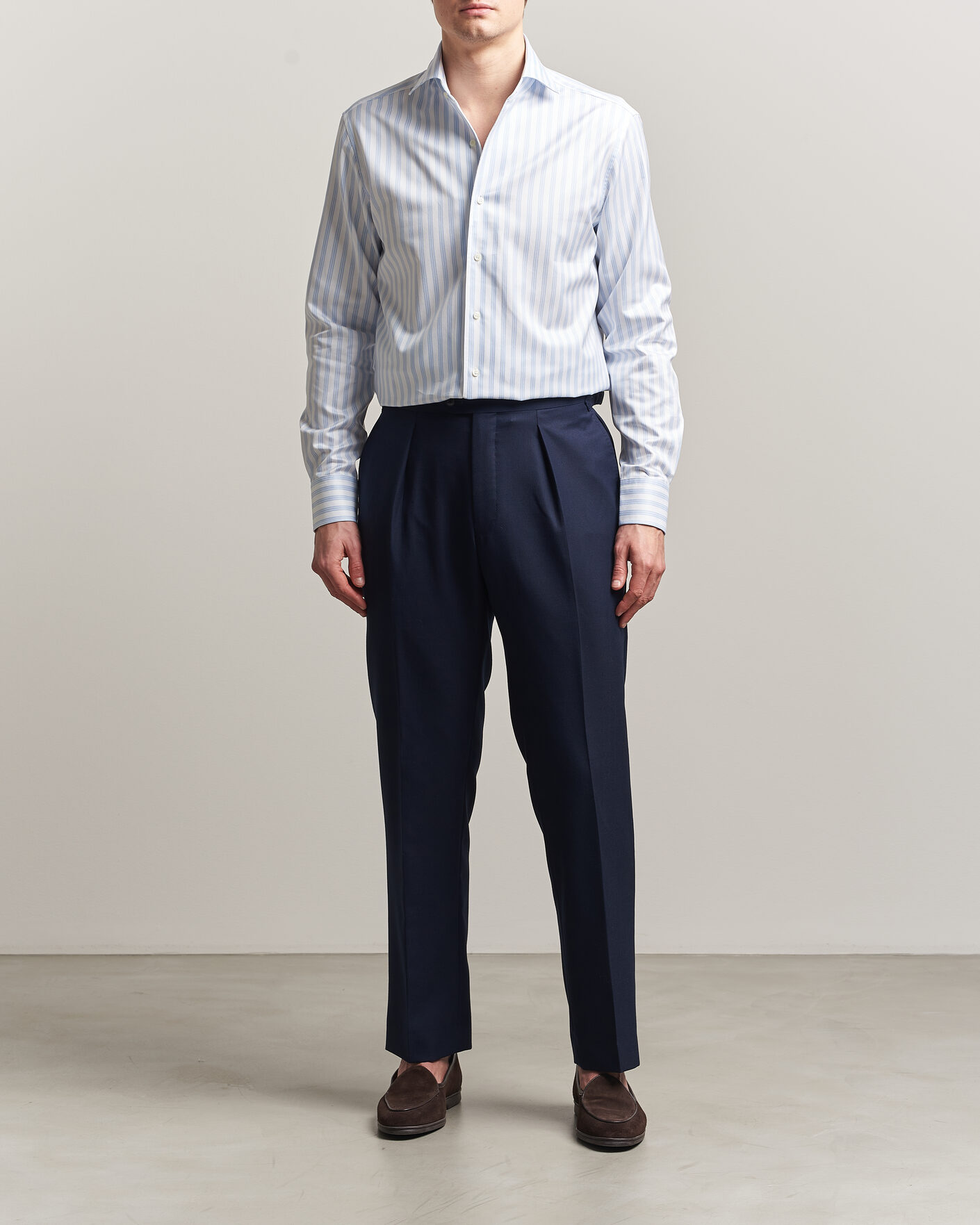 Heren | Overhemden | Stenströms | Regular Fit One Piece Collar Striped Shirt Blue