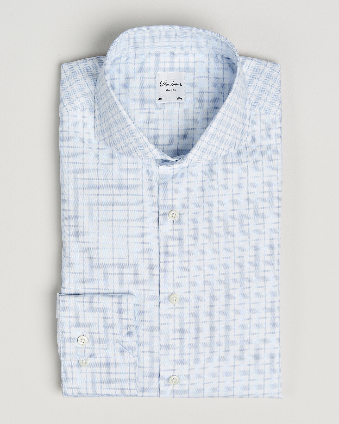 Heren | Overhemden | Stenströms | Regular Fit Checked Twill Shirt Light Blue