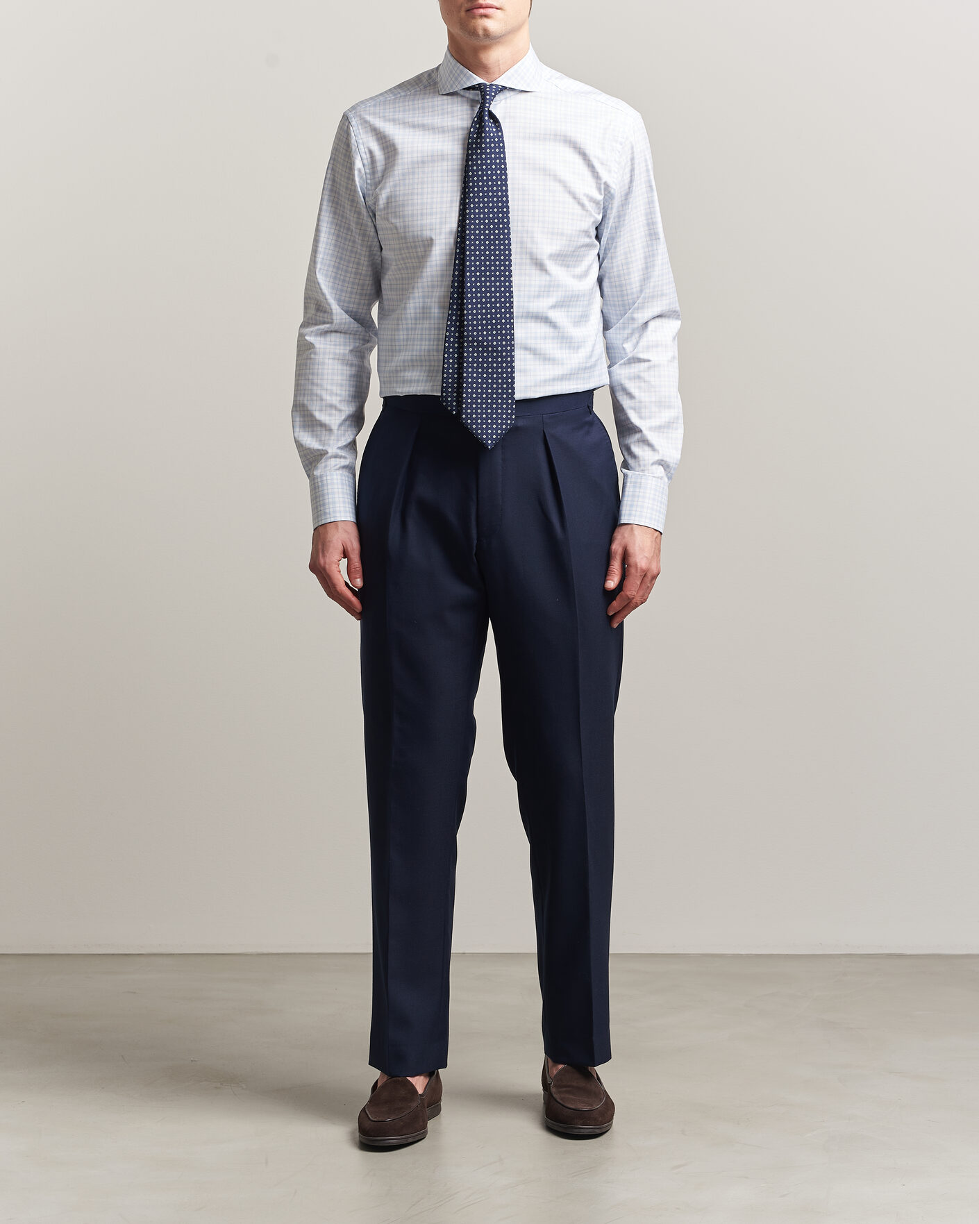 Heren | Overhemden | Stenströms | Regular Fit Checked Twill Shirt Light Blue