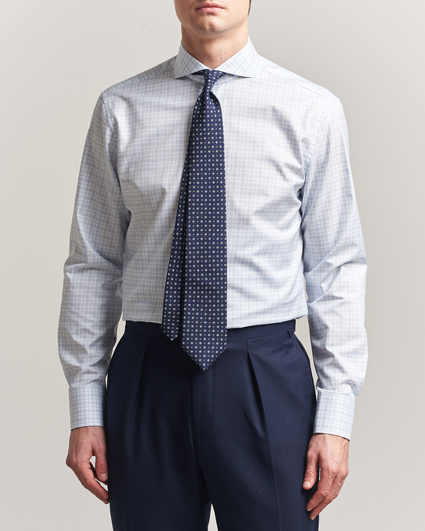 Heren | Overhemden | Stenströms | Regular Fit Checked Twill Shirt Light Blue